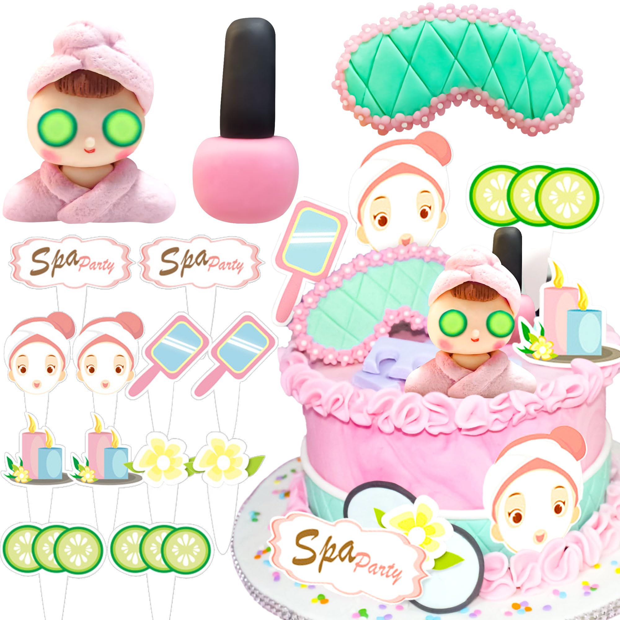 LaVenty Spa Party Cake Topper Spa Party Cake Decoration Eye Mask Cake Topper Spa Party Supplies Spa Party Favors Spa Party Cupcake Toppers Nail polish Cake Topper