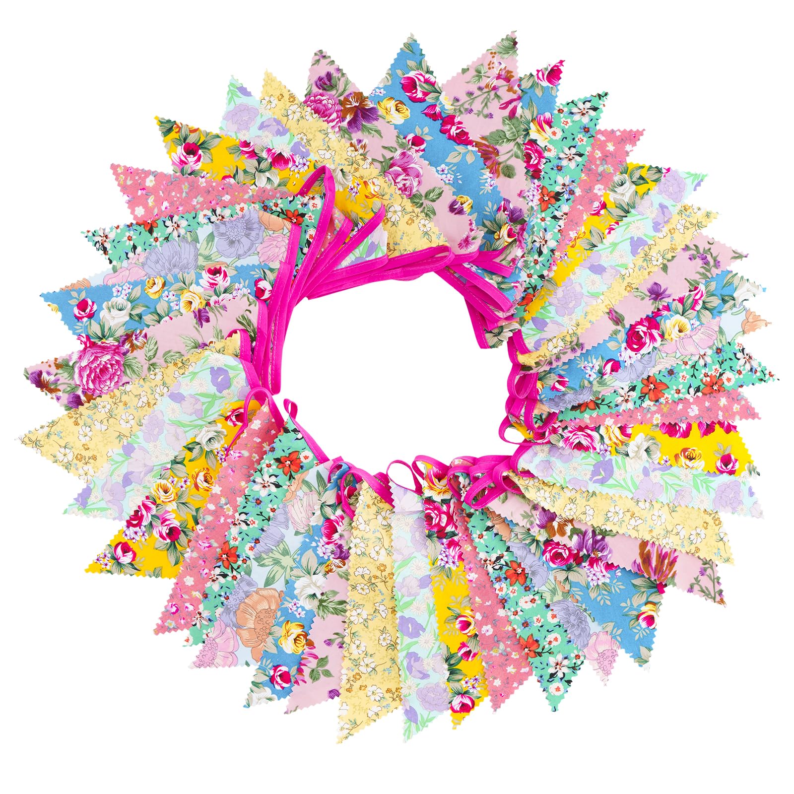 jijAcraft 39Ft Triangle Bunting Banner, 42Pcs Tea Floral Party Bunting Cotton Fabric Flags Pennant Garlands for Birthday Party, Wedding, Baby Shower, Outdoor and Home Decorations (Floral)