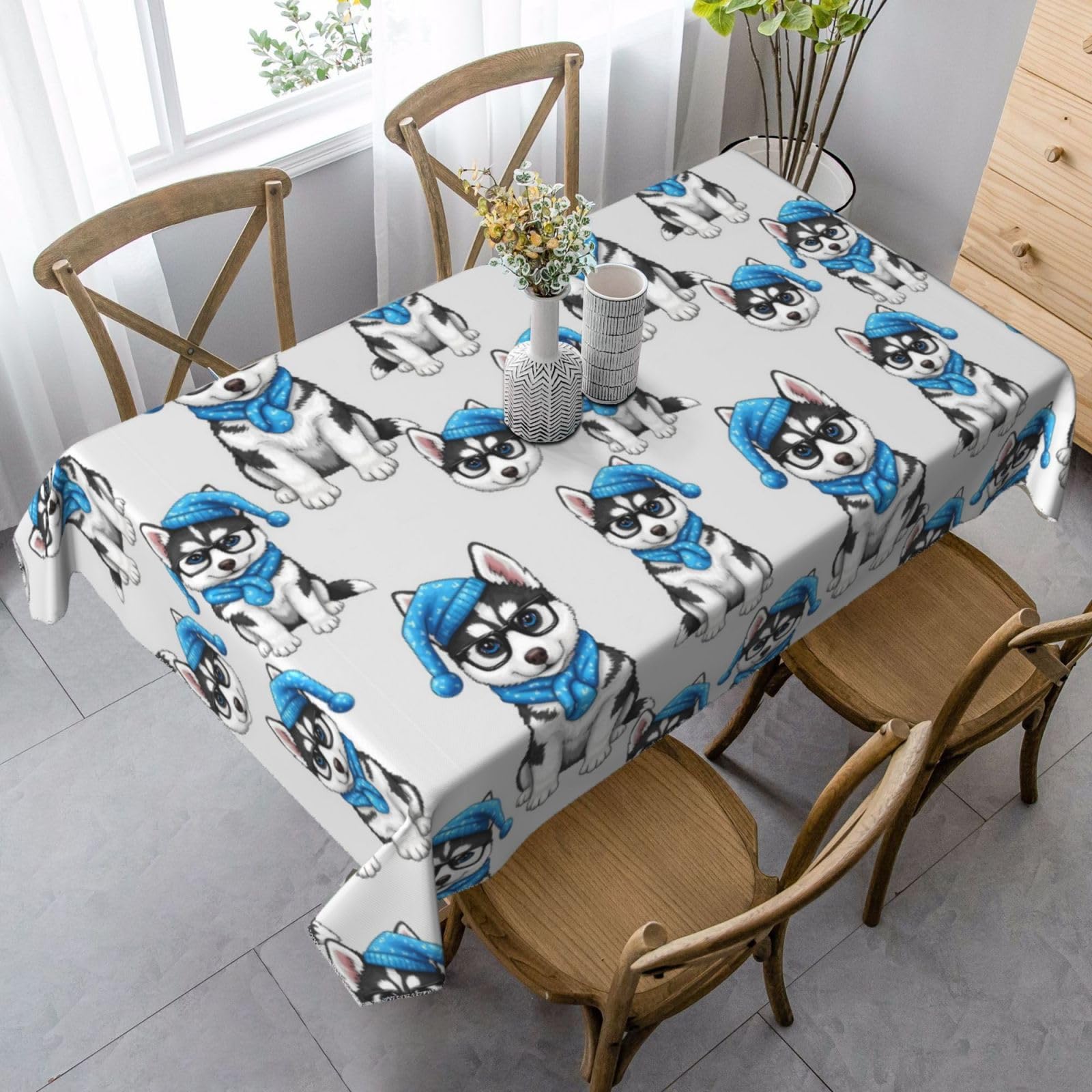 Nappe Husky de Sibérie 137X183cm lavable pour protéger la table des taches