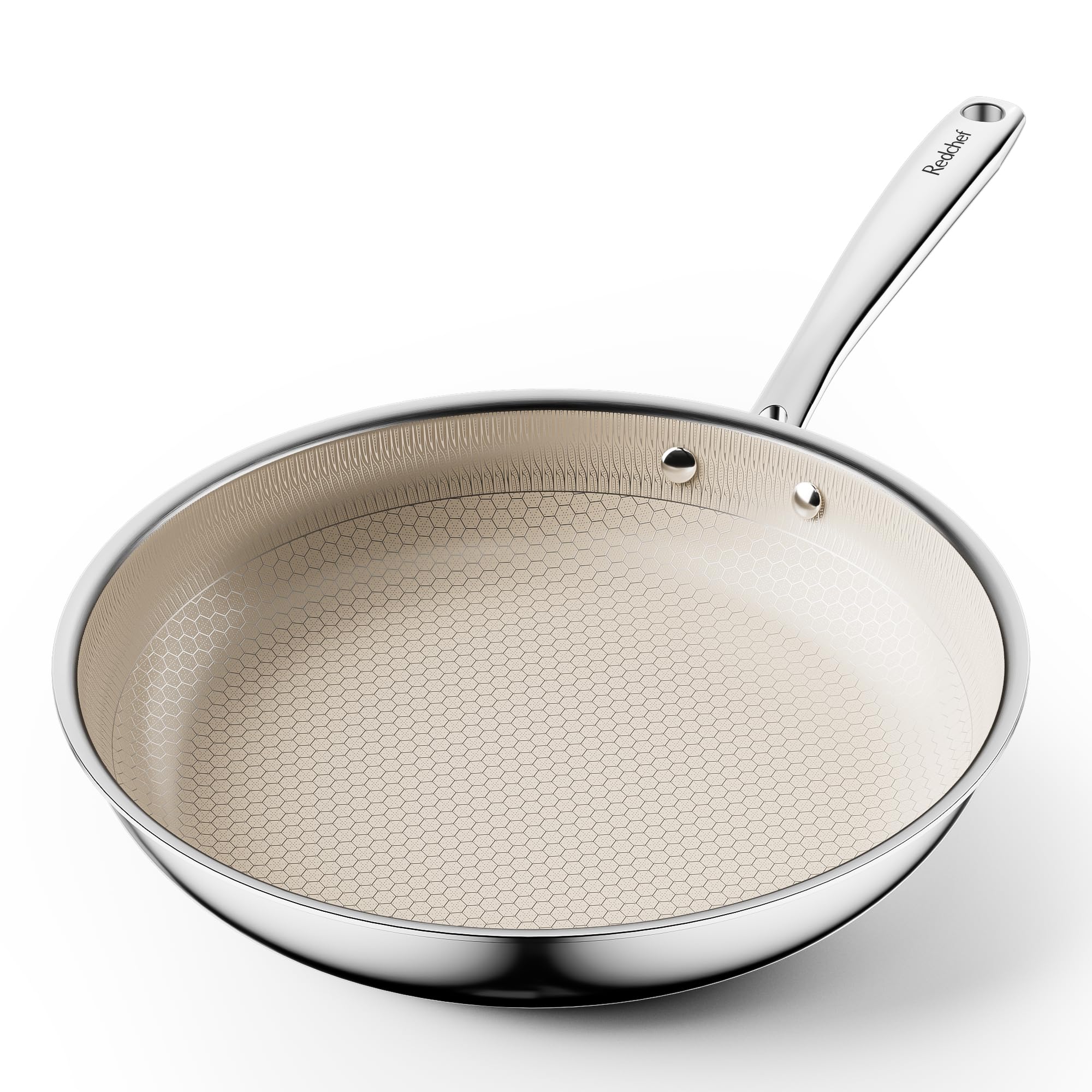 Redchef Padella ibrida Tri-Ply, 28 cm, con struttura a nido d'ape, in acciaio inox, senza PTFE, senza PFAS, senza PFOA, con distribuzione intelligente del calore, padelle universali per tutti i piani
