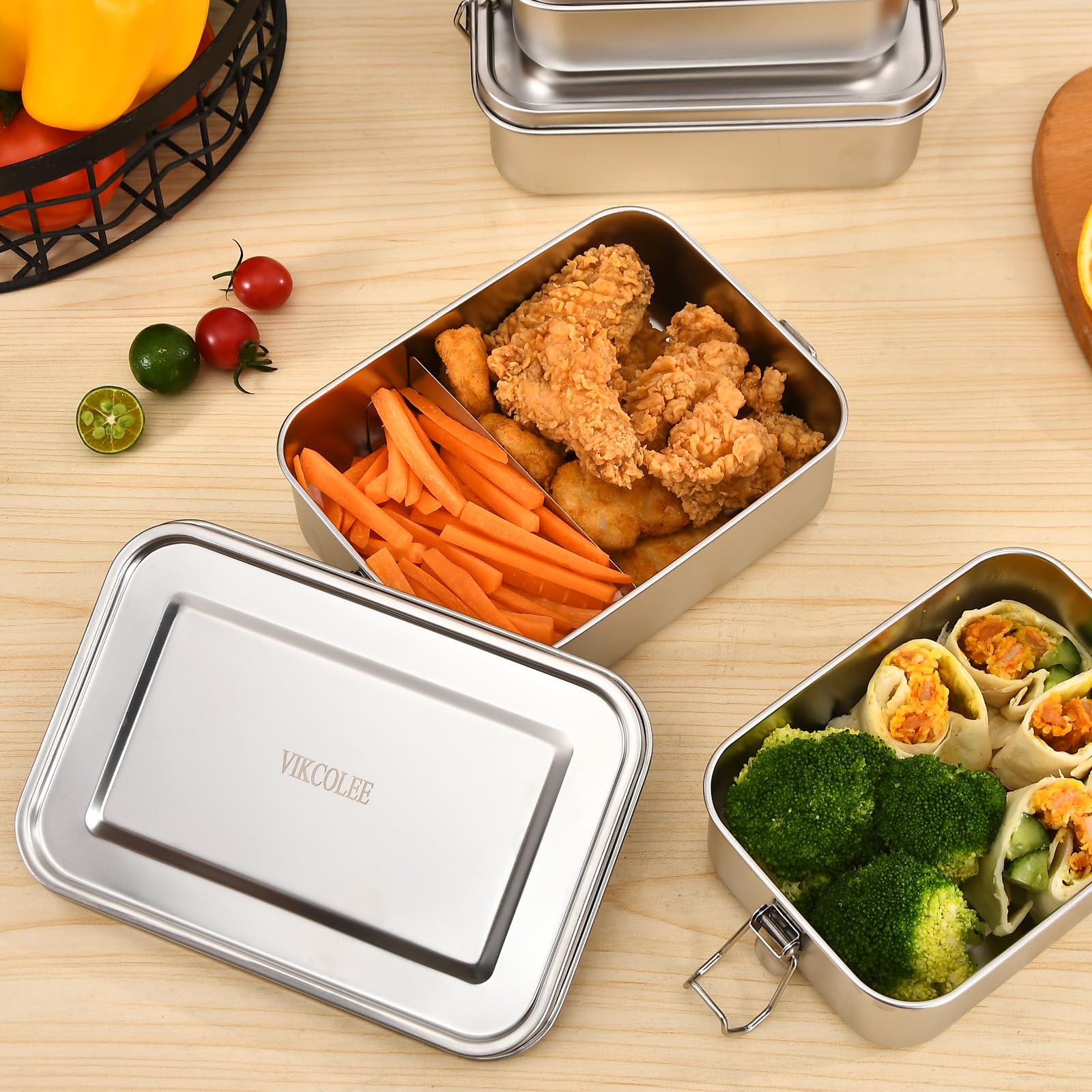 4 contenitori bento in acciaio inox, 1200 ml, contenitori per il pranzo in metallo, contenitori per il pranzo in acciaio, per casa, lavoro, campeggio