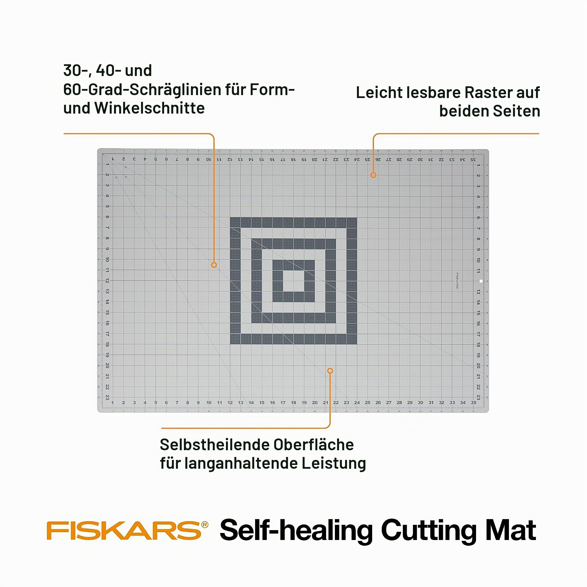 Fiskars Selbstheilende Schneidematte für Quilten, Kunst und Handwerk, 61 x 91,4 cm Raster, Nähmatte, Bastelschneidebrett, Nähzubehör und Quiltwerkzeuge