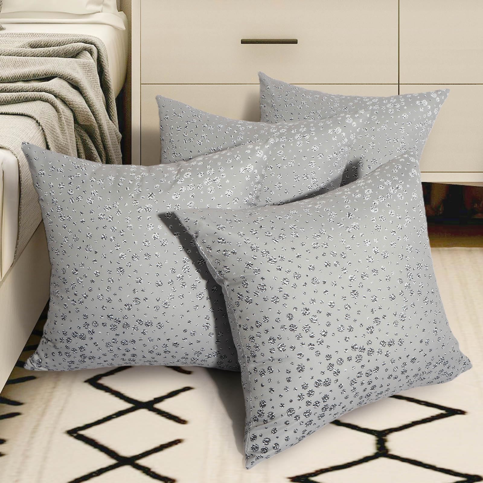 Betadistor Set of 4 Cushion Covers 45 x 45 Grey Cushion Cover 18x18 Modern Square Geometric Cushions Quotes Home Decor Pillow Cases for Sofa Bed Garden, Grey Pattern, 502-0046 — image 1