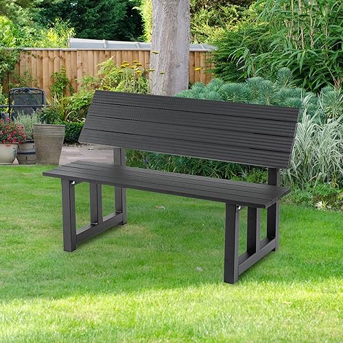Miniatura 9 de LoJok Banco de aluminio para patio al aire libre, color negro, 35.4 x 14.2 x 15.7 pulgadas, peso ligero (9.5 libras) de alta carga (300.7 libras),