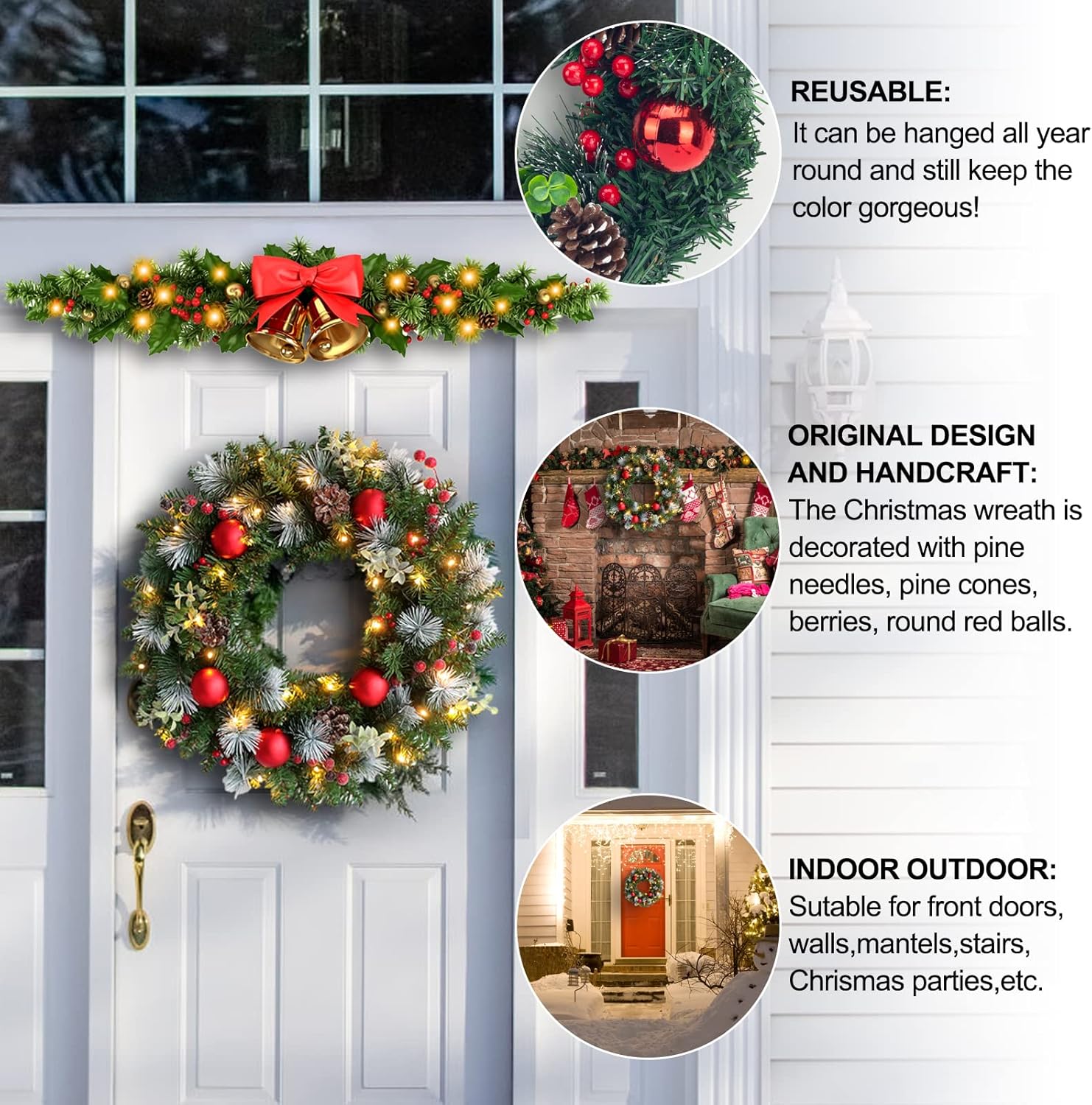 Pre-Lit 20" Green and Red Artificial Christmas Wreath with Pine Cones and Berries