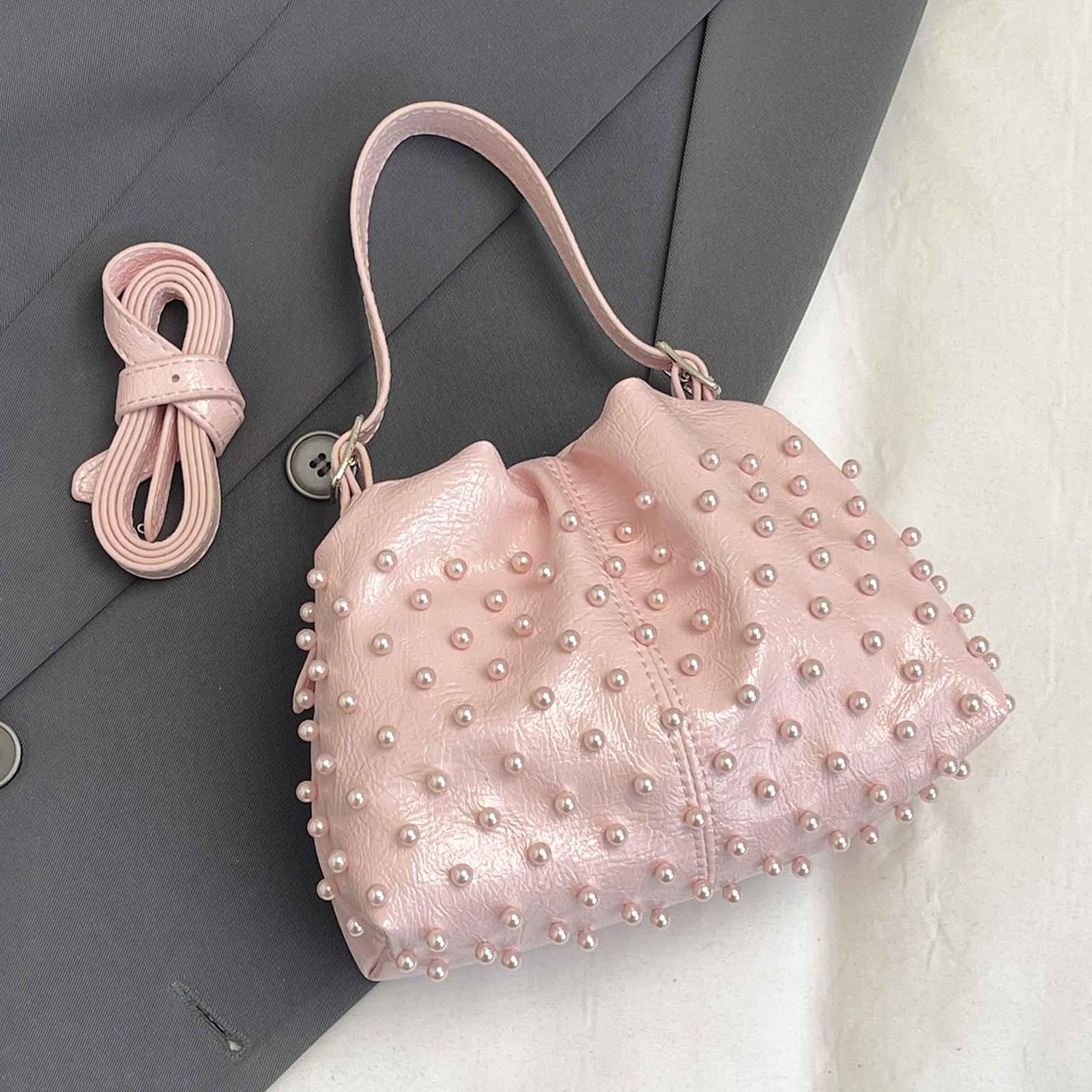 Bolso de piel sintética con cordón, bolso de mano con correa para el hombro