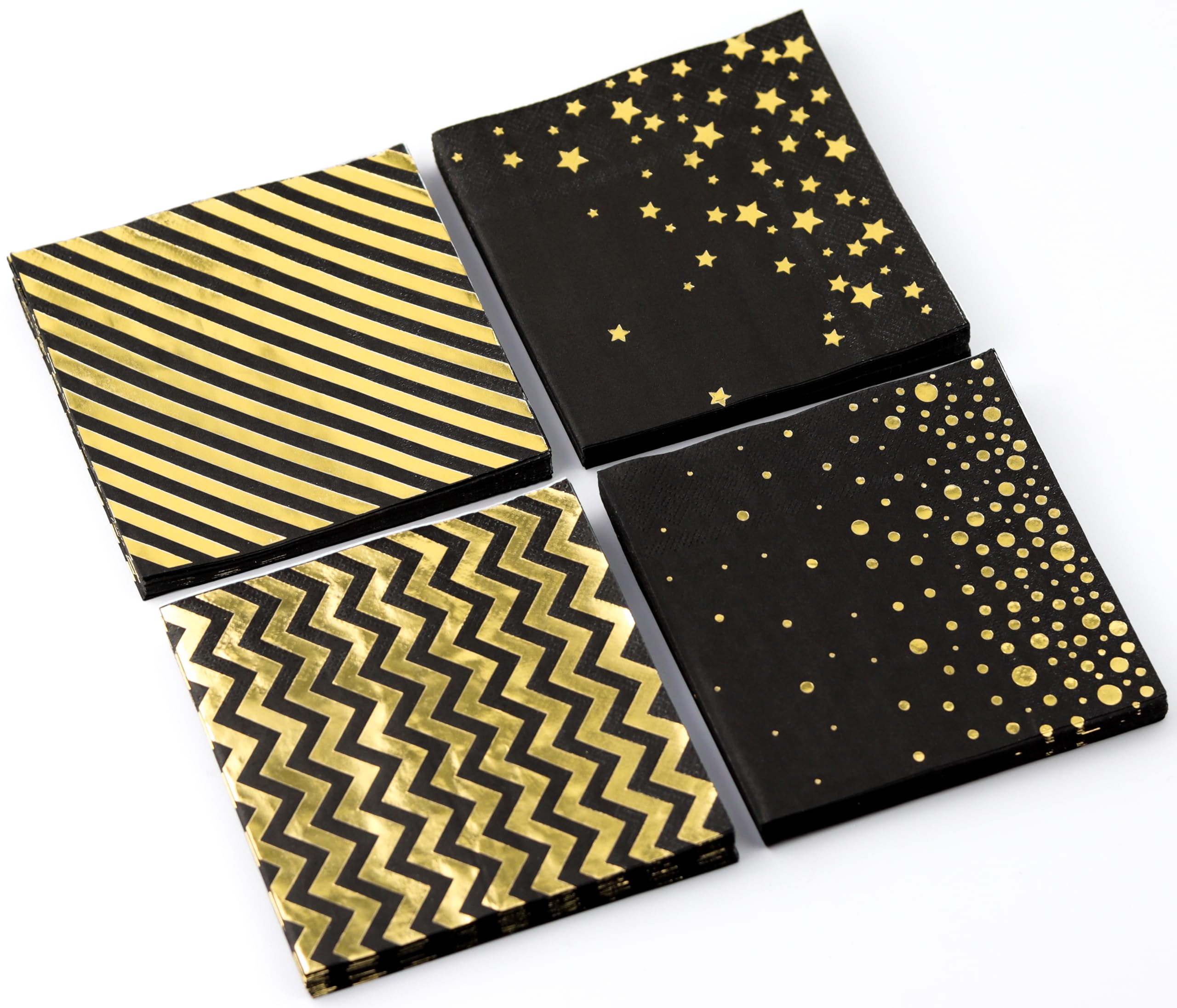 3-lagige Cocktail-Servietten Mit Goldenen Punkten - 80 Stück, 12,7x12,7 Cm, Schwarz-gold, Für Partys