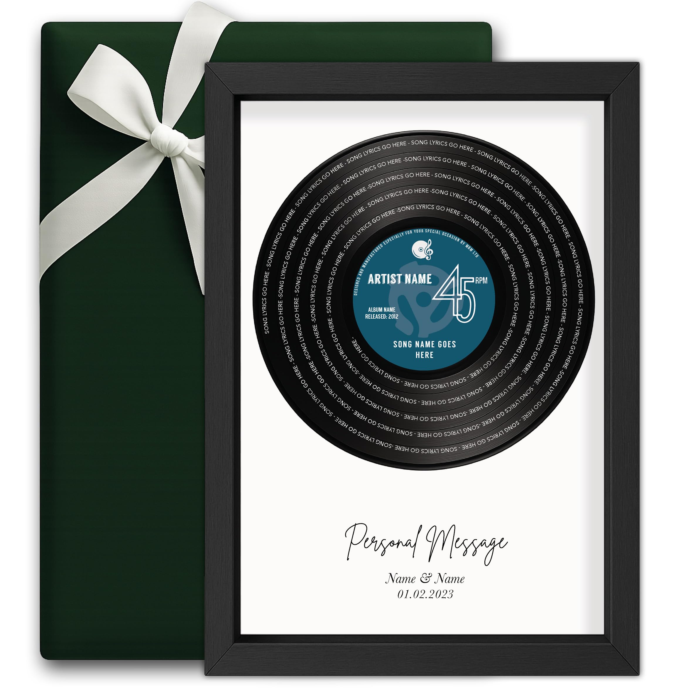 Made by Mika Ltd Personalised Vinyl Record Print – Custom Song Lyric Wall Art Gift | A5 A4 A3 Sizes | Choose Colour & Frame | Music Keepsake for Couples, Weddings & Anniversaries (Ocean Blue)
