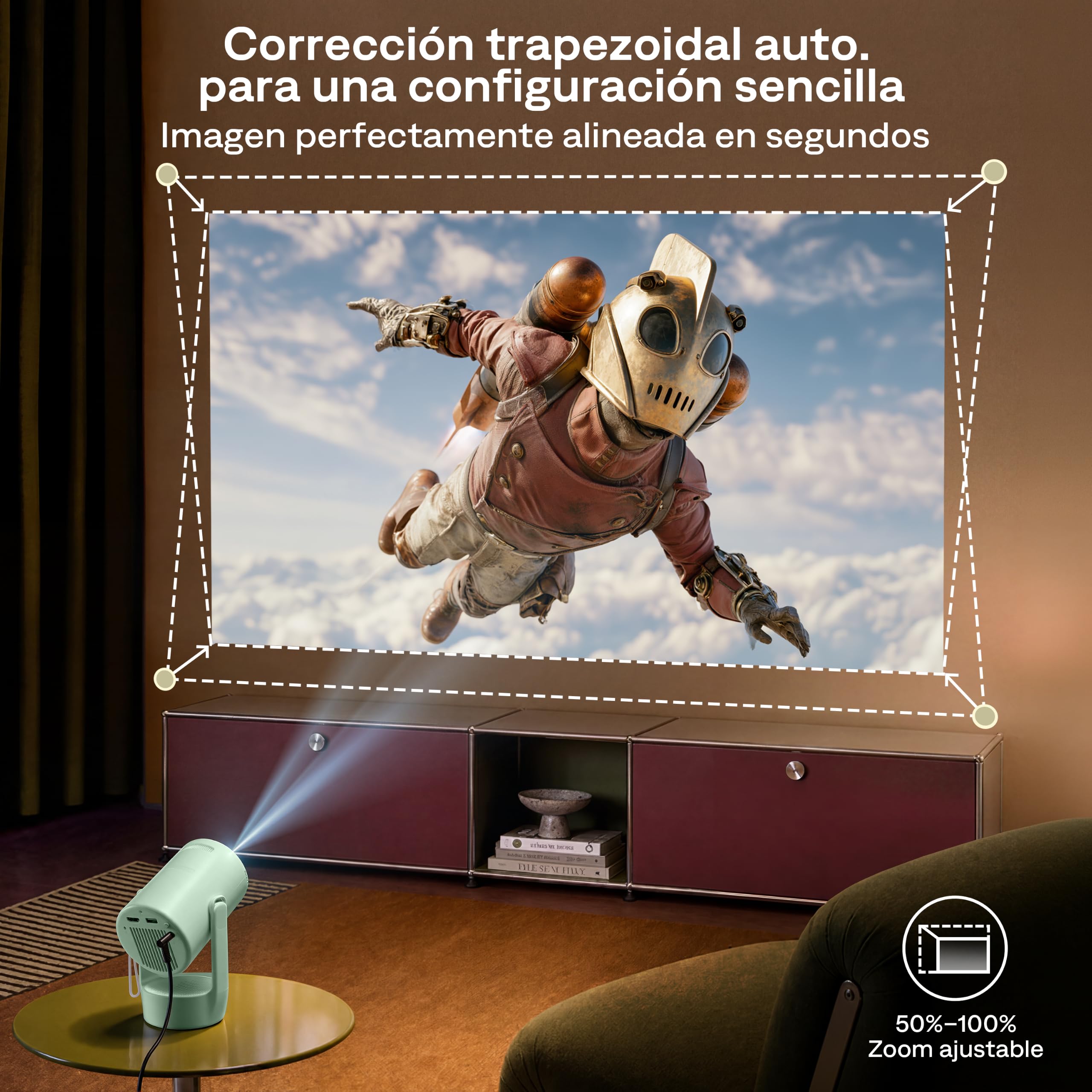 Aurzen E1 Mini Videoproyector Portátil 1080P Compatible con Netflix | Proyector de vídeo 720P HD nativo HDR10 con rotación de 180° y asa de transporte de cuerda, para cine en casa y exteriores