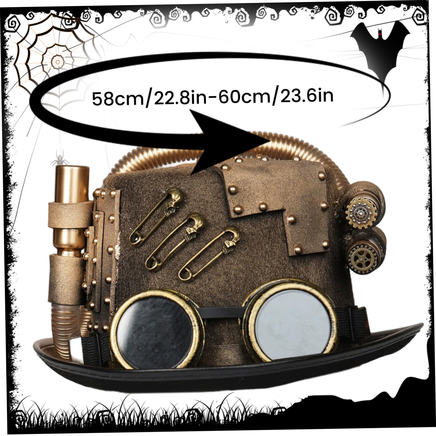 Sombrero de copa Steampunk con gafas, negro, sombrero de disfraz de Halloween