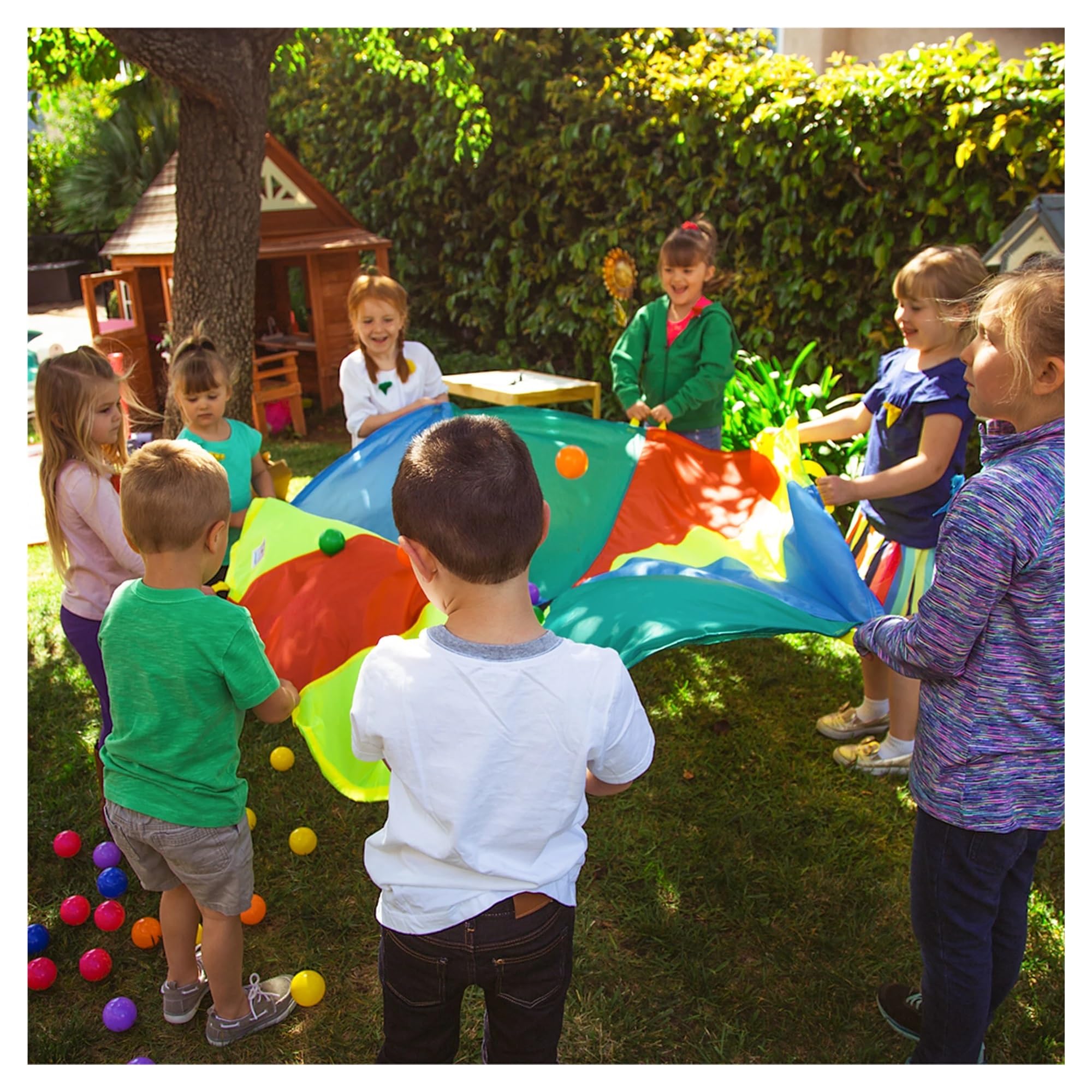 Bunt Fallschirm Spiel-Fallschirm, Mehrfarbig, Spiel-Fallschirm mit 8 Griffen for Indoor- und Outdoor-Gymnastik, Spielzeug, Spielaktivität