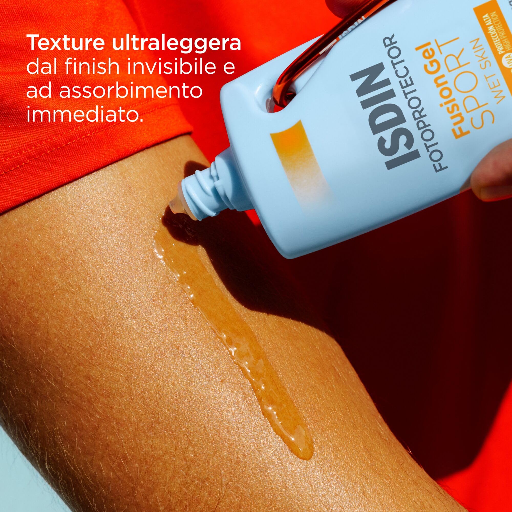 ISDIN Fusion Gel Sport Wet Skin SPF 50 (100 ml) | Crema Solare per il Corpo Ideale per gli Sportivi | Resistente al Sudore | Rinfrescante e Ultraleggero