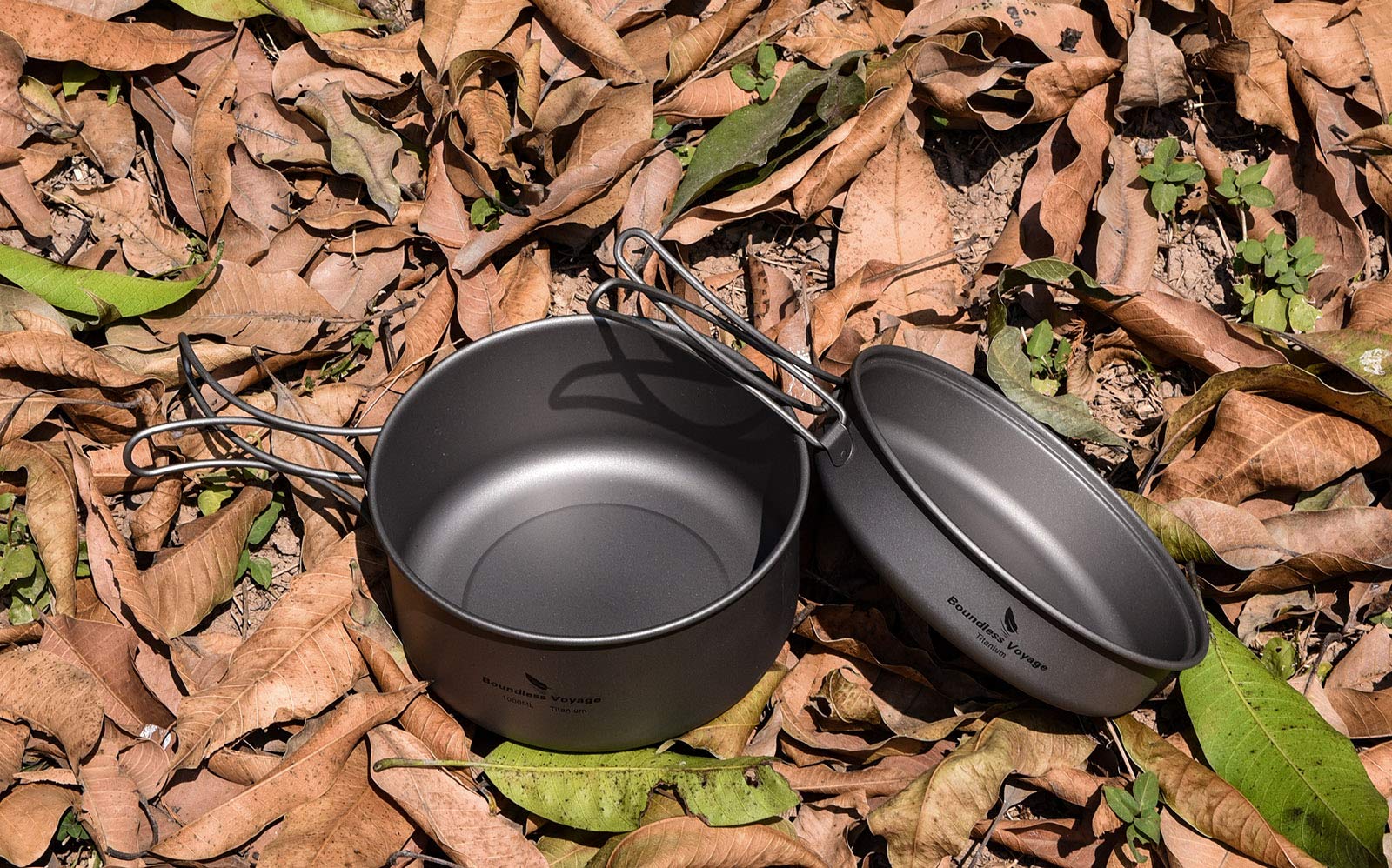 Boundless Voyage Outdoor 750ml 800ml 1100ml 1300ml Titantopf mit Deckel Folding Bail Griff Camping Wandern Picknick Ultraleicht tragbare Wasserflasche Tasse Becher Spork Set