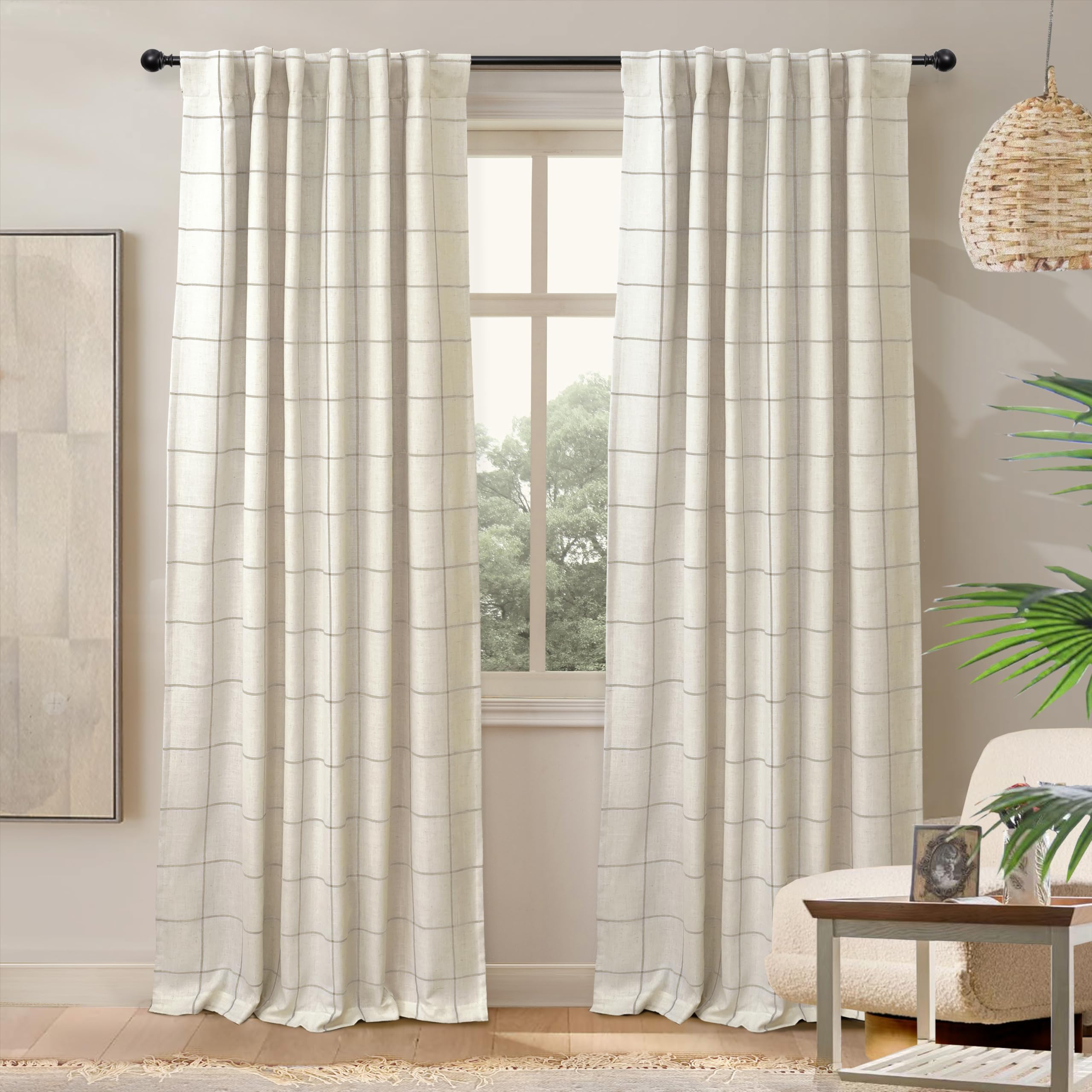 DriftAway Plaid Linen Blackout Curtains 84 Inches