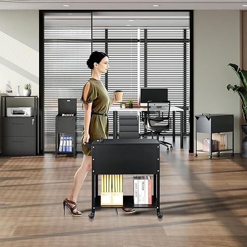 Miniatura 2 de Carro de archivos móvil con cerradura, archivador rodante, tamaño cartalegal con cubierta deslizante bloqueable, organizador de archivos de oficina