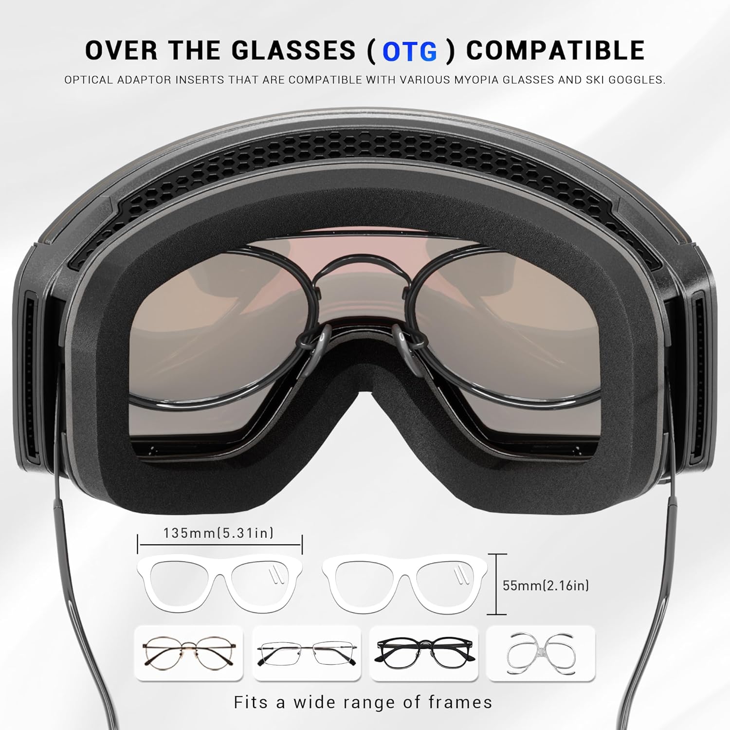 KAPVOE Photochromic Ski Goggles Snowboard OTG Snow Glasses Magnetic Lens Men Women UV400 Protection Anti fog skating K718