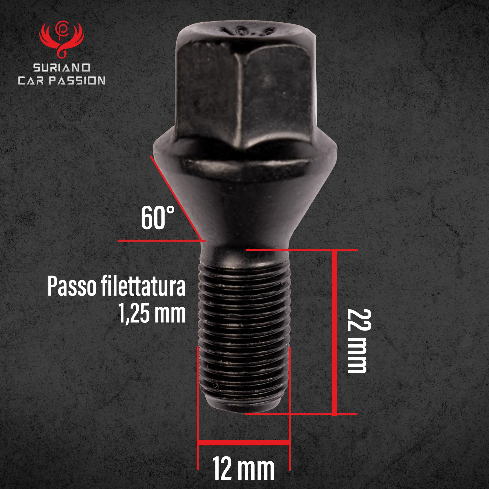 Kit 20 bulloni ruota neri Compatibili con Jeep Renegade dal 2014 e Compass solo dal 5/2020 in poi ruote cerchi in acciaio e in lega Farad