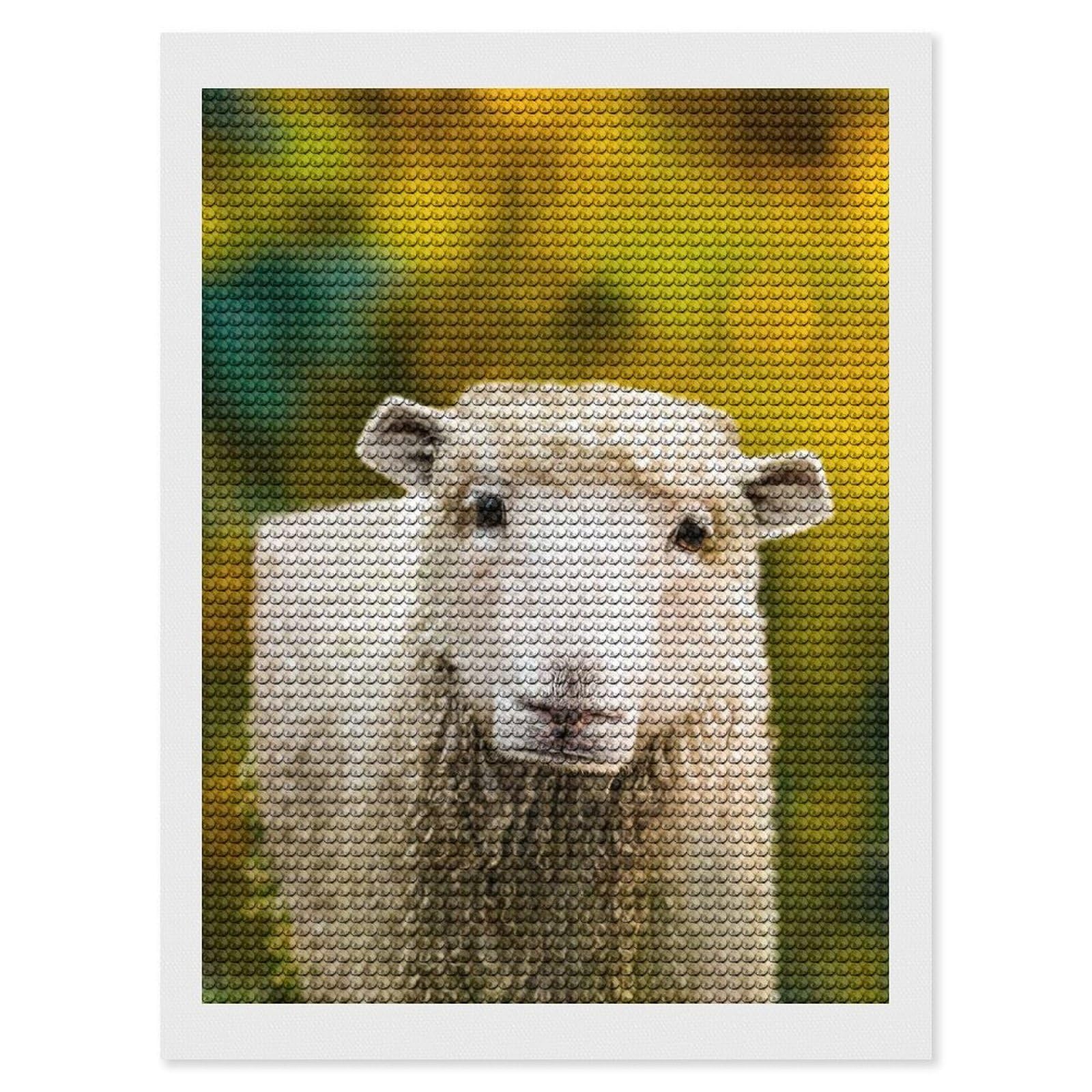 Junmoney Cubic Sheep Diamond Painting Canvas Set 12"x16", Easy to Enjoy, Adhesive Canvas, Office Decor, Holiday Gift Idea, with Tool Kit