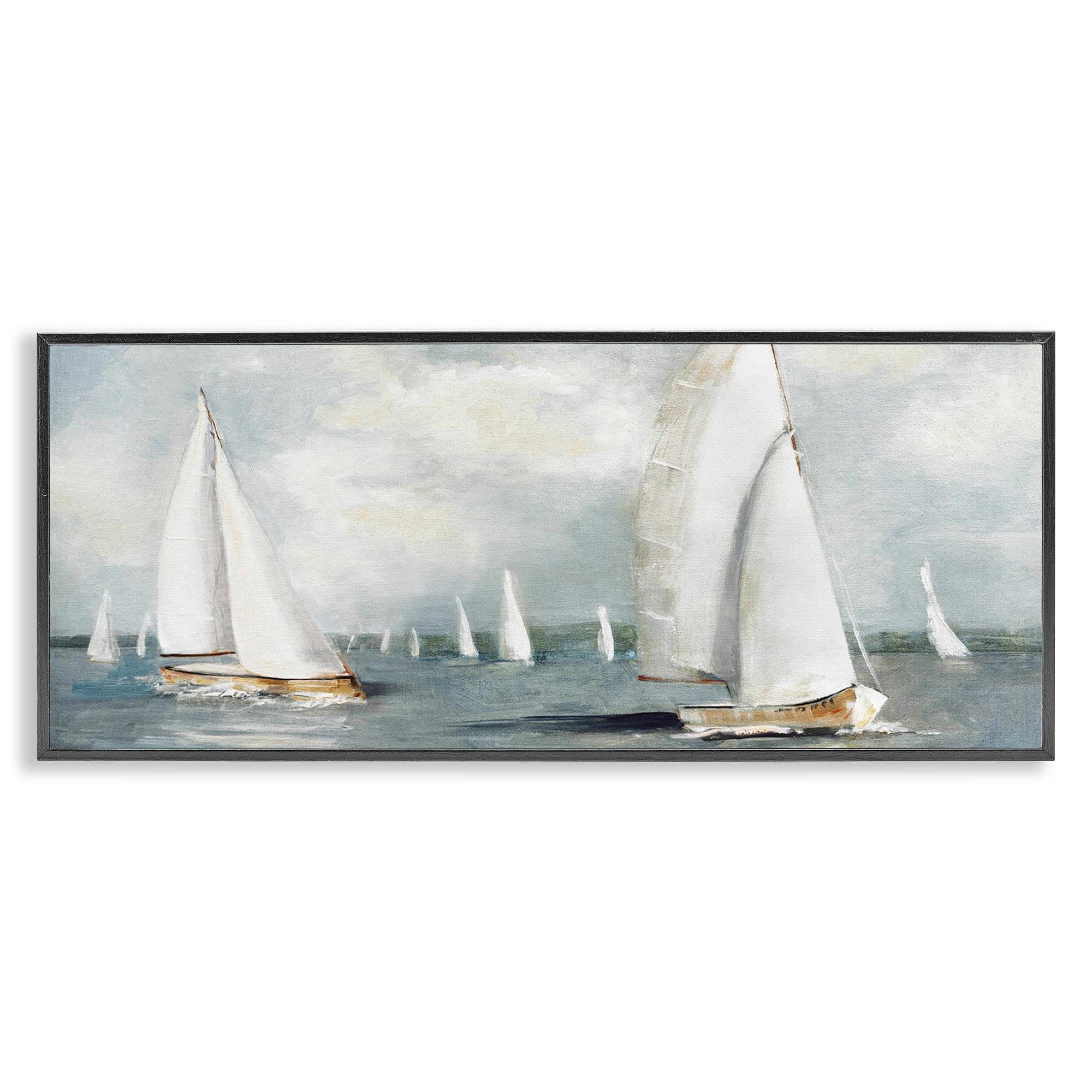 Stupell Industries Midnight Black (Textured) 'Windy Sailboat Fleet'| Framed Giclee Art