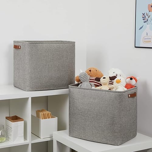 Miniatura 7 de DULLEMELO Cestas de almacenamiento grises para organizar, paquete de 2 cestas de almacenamiento extra grandes, cestas de almacenamiento de tela para