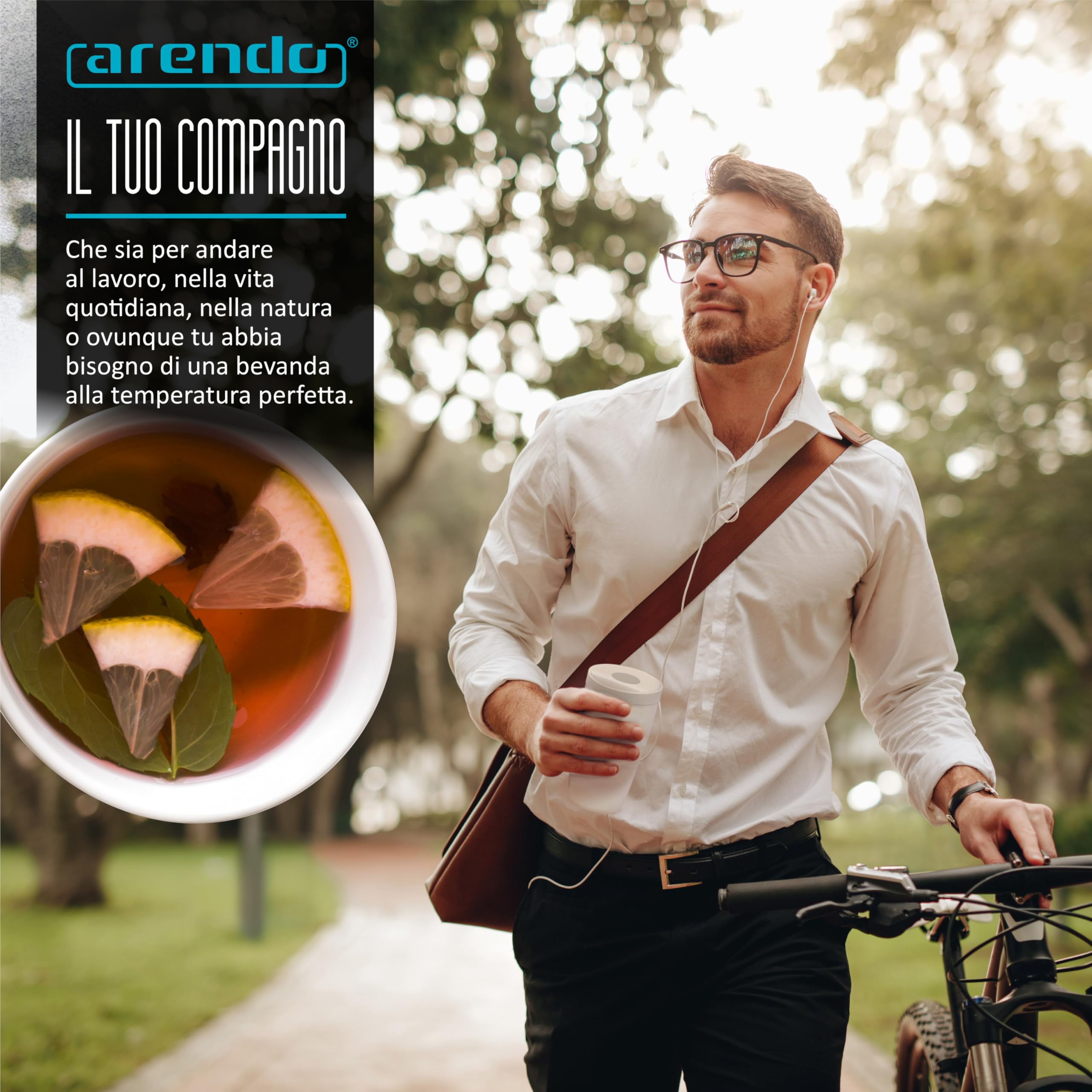 arendo Tazza Termica, Travel Mug, Tazza termica da viaggio 350 ml, Bicchiere termico Corpo in Acciaio Inox, 100% a prova di perdita, Pertura per bere con pulsante/Chiusura, Caffe Te e Altre Bevande