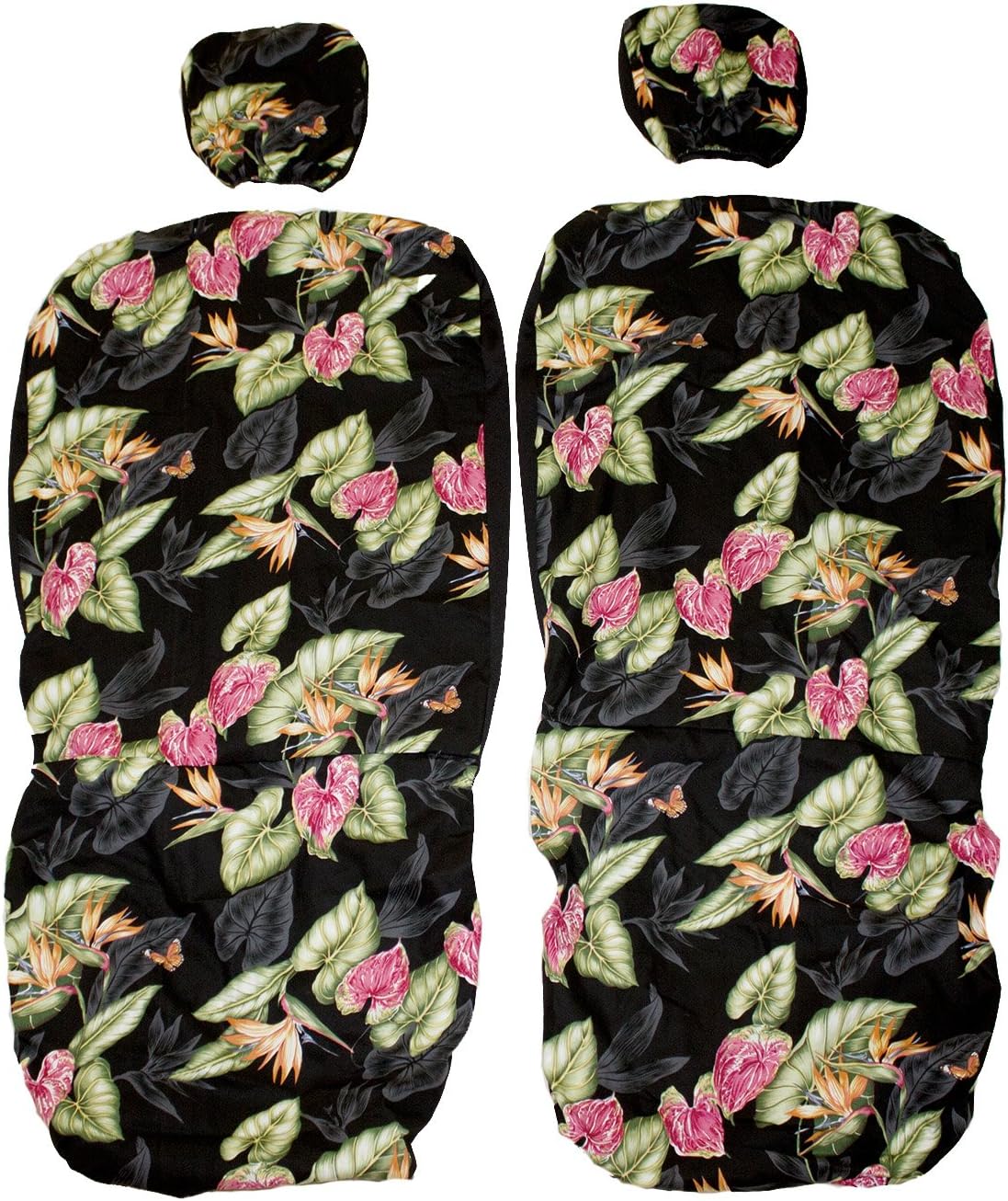 Hawaiian car seat cover with Separated Headrest, Black Bird