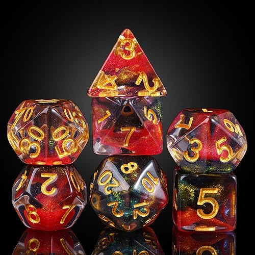 DND - Juego de dados poliédricos de resina de 7 piezas, para juegos de rol de Calabozos y Dragones y otros juegos de mesa (mezcla roja y negro)