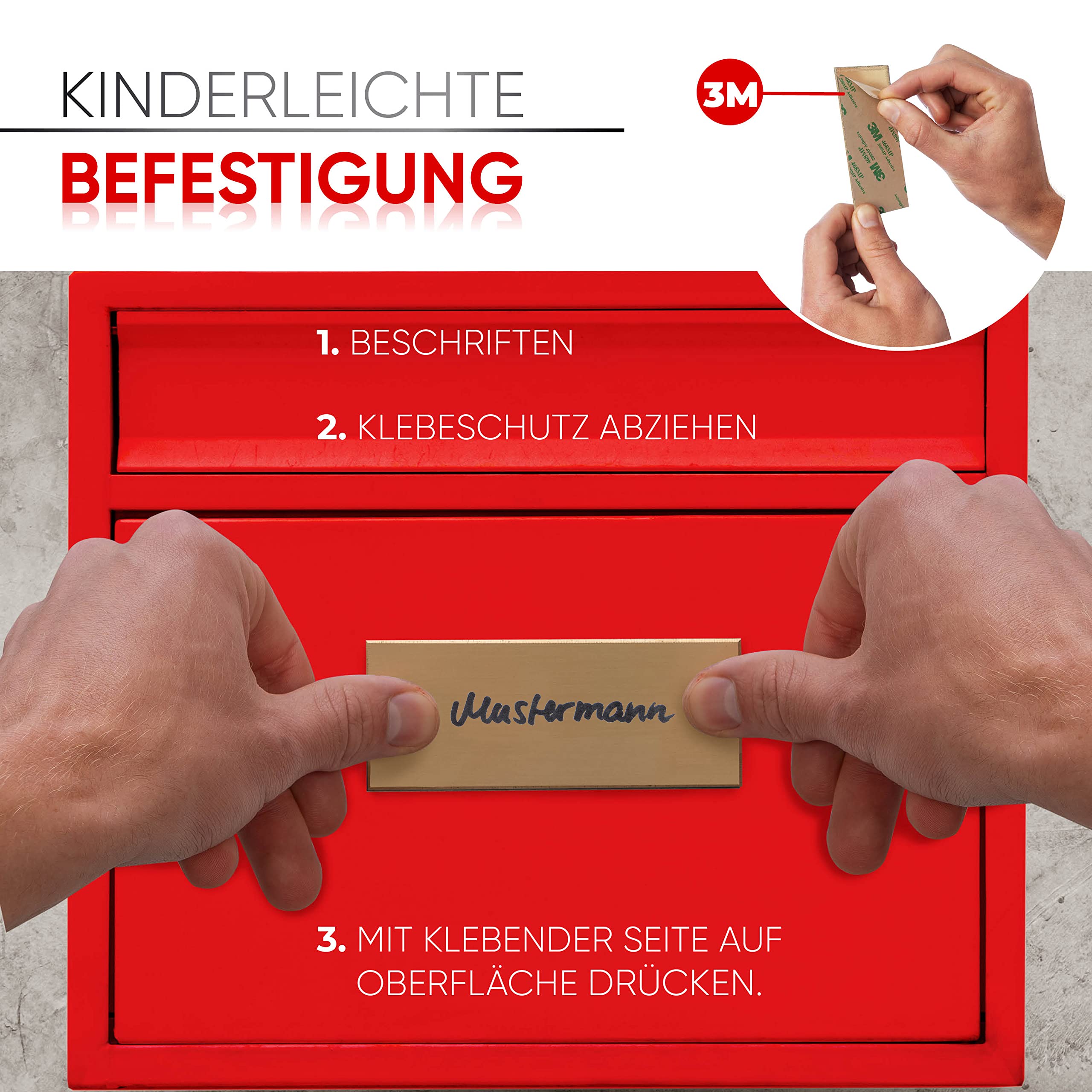 Premium Messing Schilder Set zum Beschriften aufkleben Namensschild Haustür Schild, Klingelschild, Briefkastenschild, Türschild selbstklebend - mit Geschenkebox & keine Werbung Aufkleber Etiketten