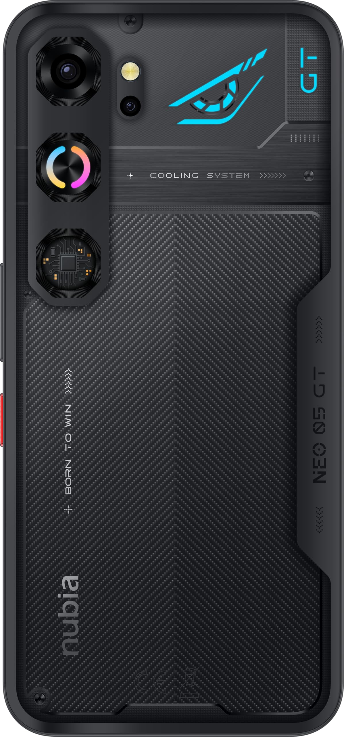nubia Neo 5 GT Smartphone 5G 6,8’’ AMOLED 120Hz, MediaTek Dimensity 7400, RAM 12GB, 256GB, Batteria 6210mAh, Fotocamera 50MP, Cooling fan, Android 16, Cover con design gaming, Black