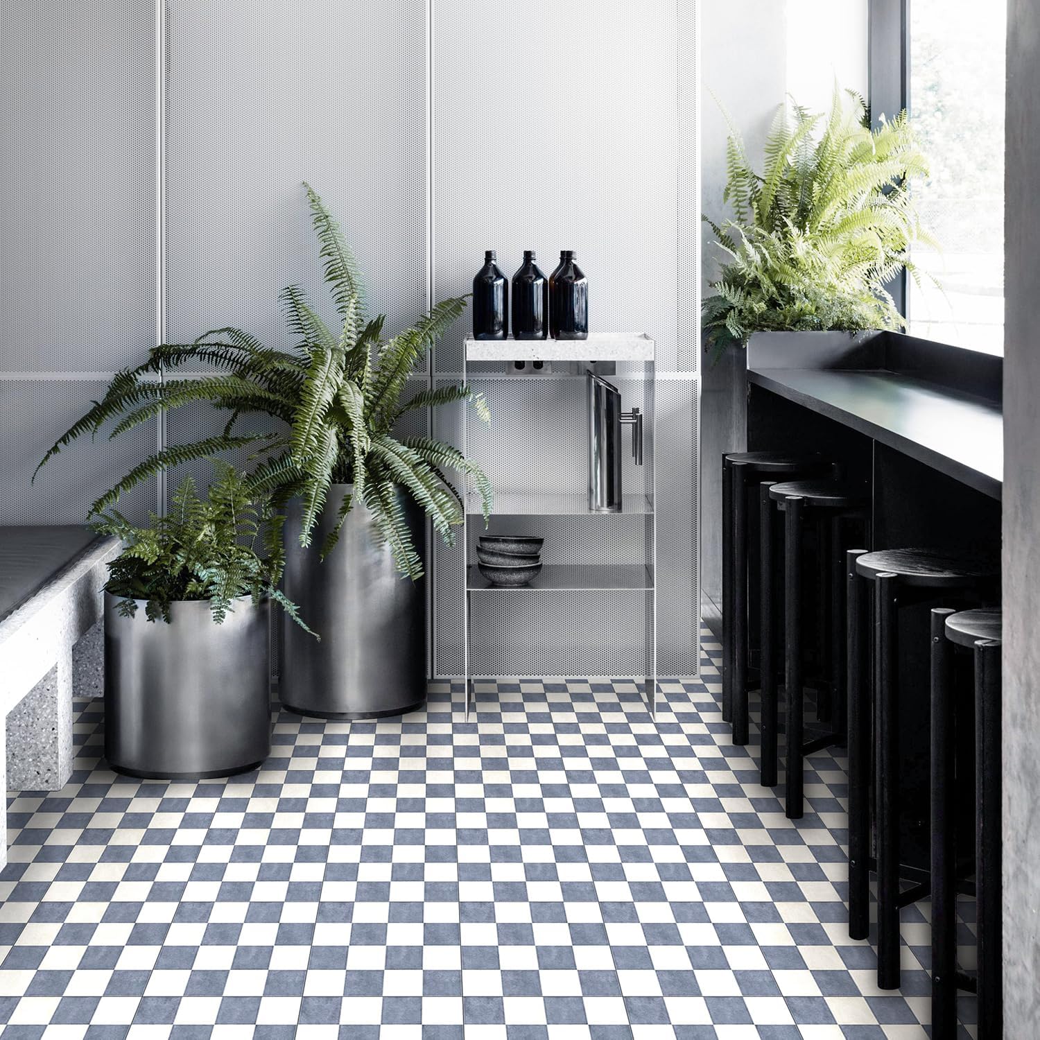 Alwayspon 12x12inchx10Pcs Peel and Stick Floor Tiles, Waterproof Non-Slip Vinyl Plank Flooring Tile Sticker for Bathroom Kitchen Bedroom Renter Friendly Floor Decor, White Blue Checkerboard