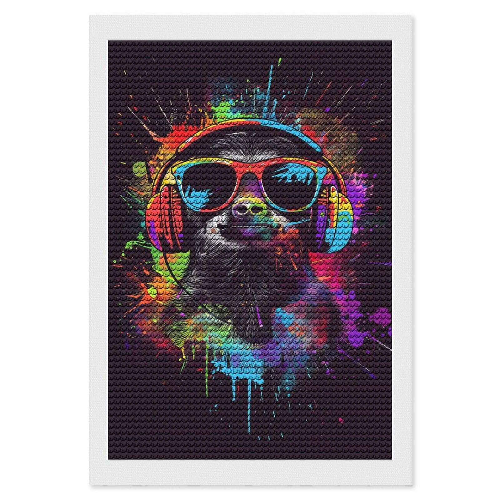 Junmoney Sloth Colorful Diamond Painting Canvas Set 8"x12", Boho Decor, for Craft Lovers, Easy Handmade Project, Holiday Gift Idea
