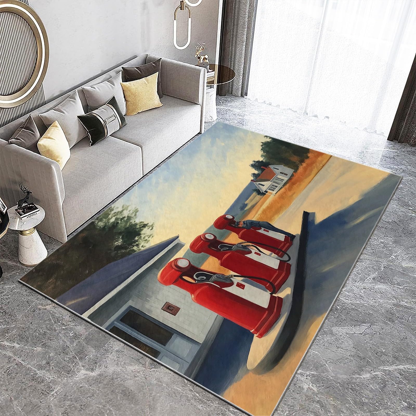 Styl obrazu olejnego, dywan na stację benzynową, 160 x 230 cm, nadruk, antypoślizgowy, można prać w pralce, dywan, miękki, odporny na blaknięcie, brązowy, do salonu, sypialni, mata dekoracyjna