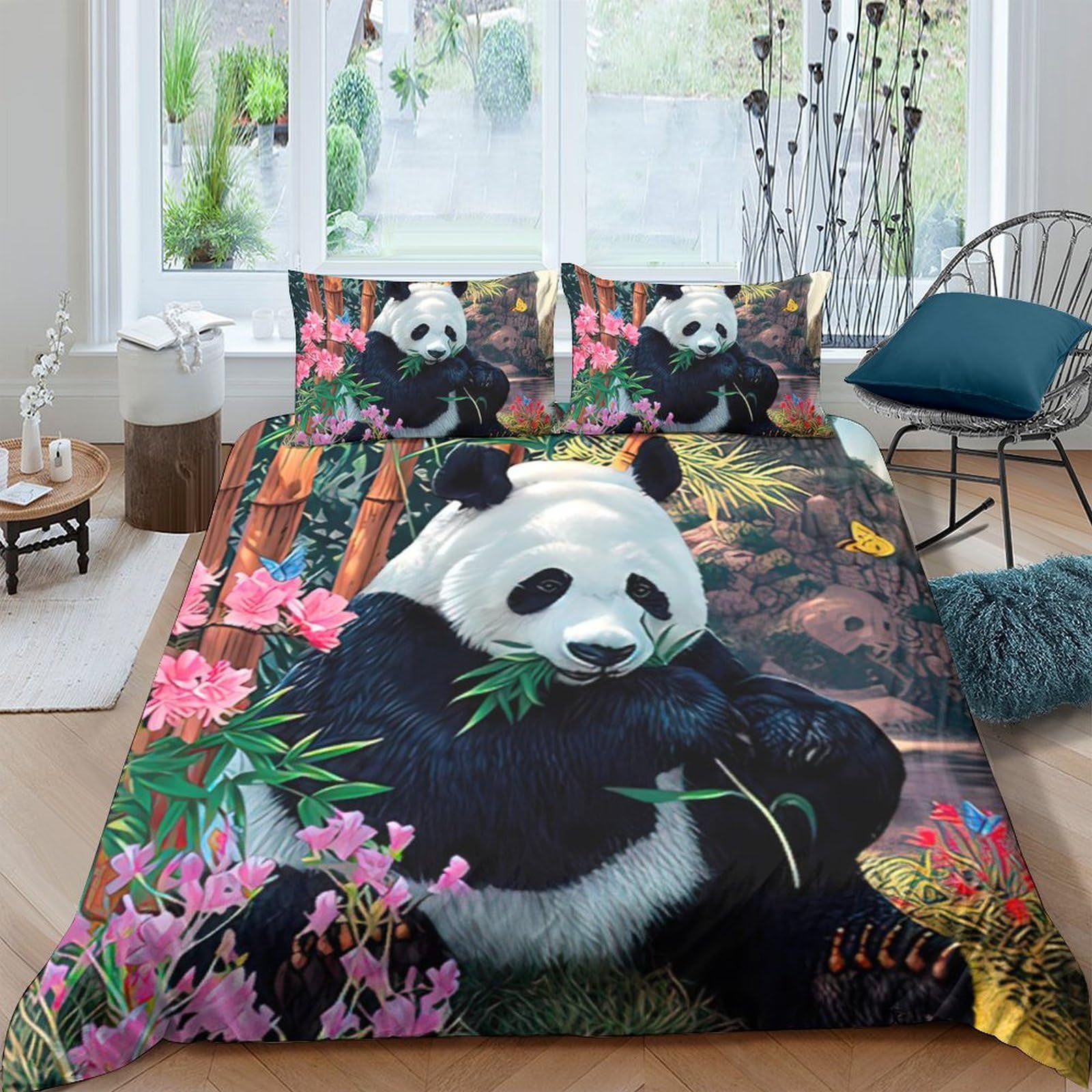 Ctjqhvkz Style-3 3D Printed Panda Forest Fitted Sheet Microfiber Soft Anti-Slip Floral Bamboo Mattress Cover For Bedroom Dorm Decor Single（135X200cm）