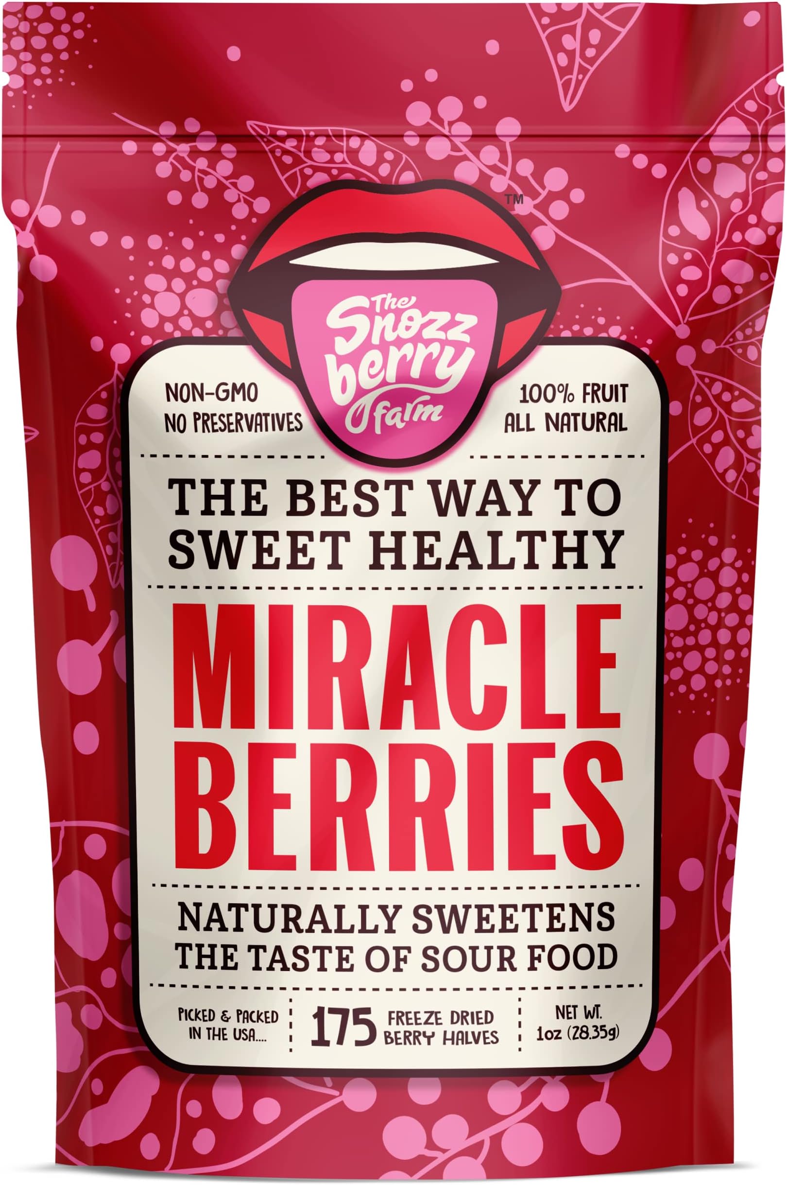 THE SNOZZBERRY FARM Miracle Berries by | 175 berry halves | Freeze-dried, Grown in USA | Turn Sour Sweet | Buy Bulk And Save