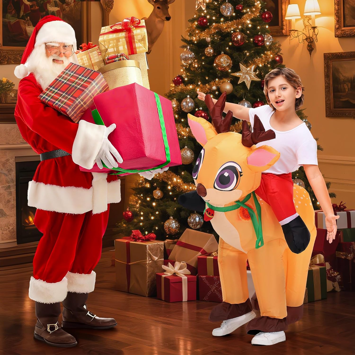 Inflatable Reindeer Costume Kids - Blow Up Elk Deer Halloween & Christmas Costume for Boys & Girls Cosplay