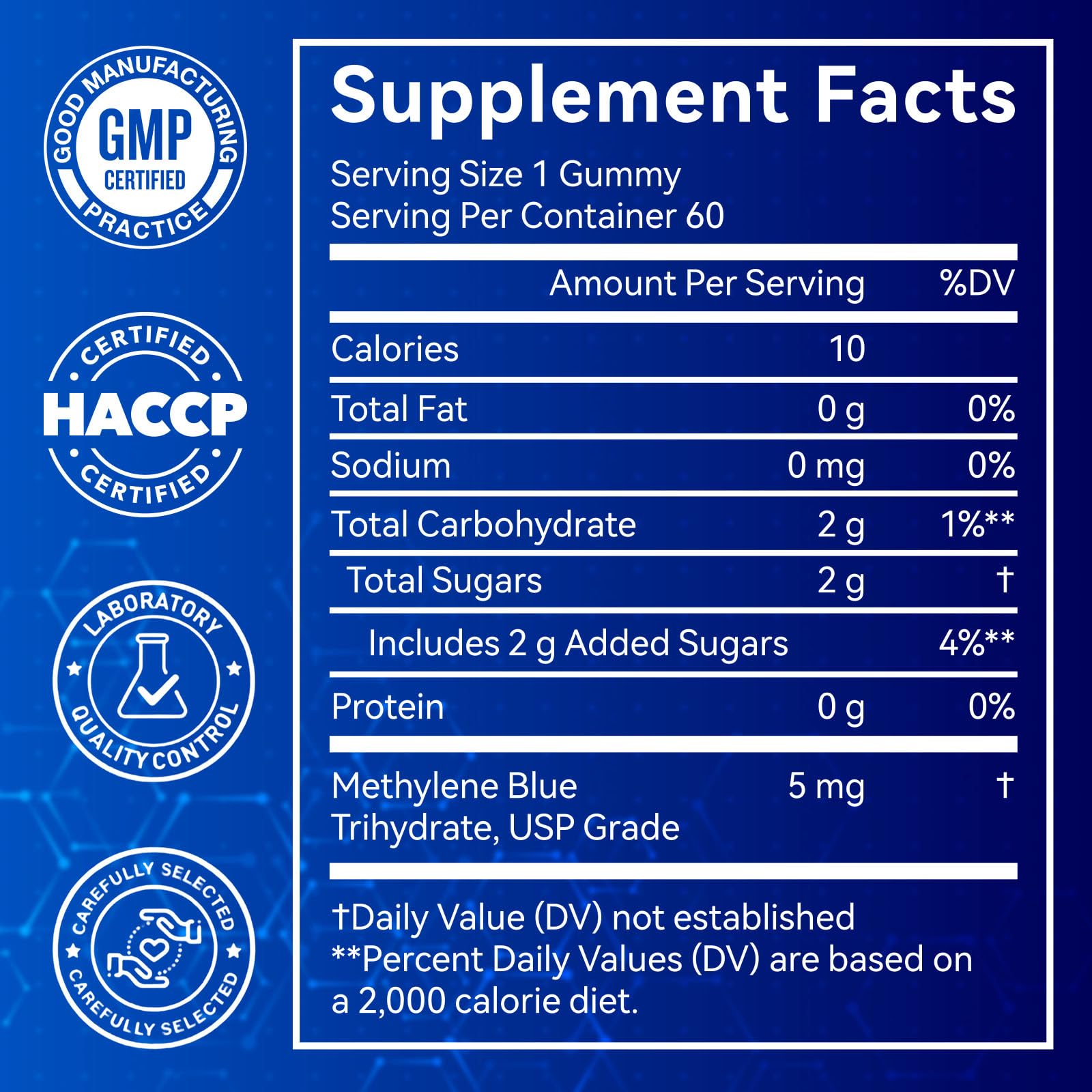 Methylene Blue Gummies 60ct - 5mg, 99.9% Pure - Supports Cognition, Focus, Cellular Energy & Antioxidant - Vegan, Non-GMO - Easy Gummy Format — Amazon image 4
