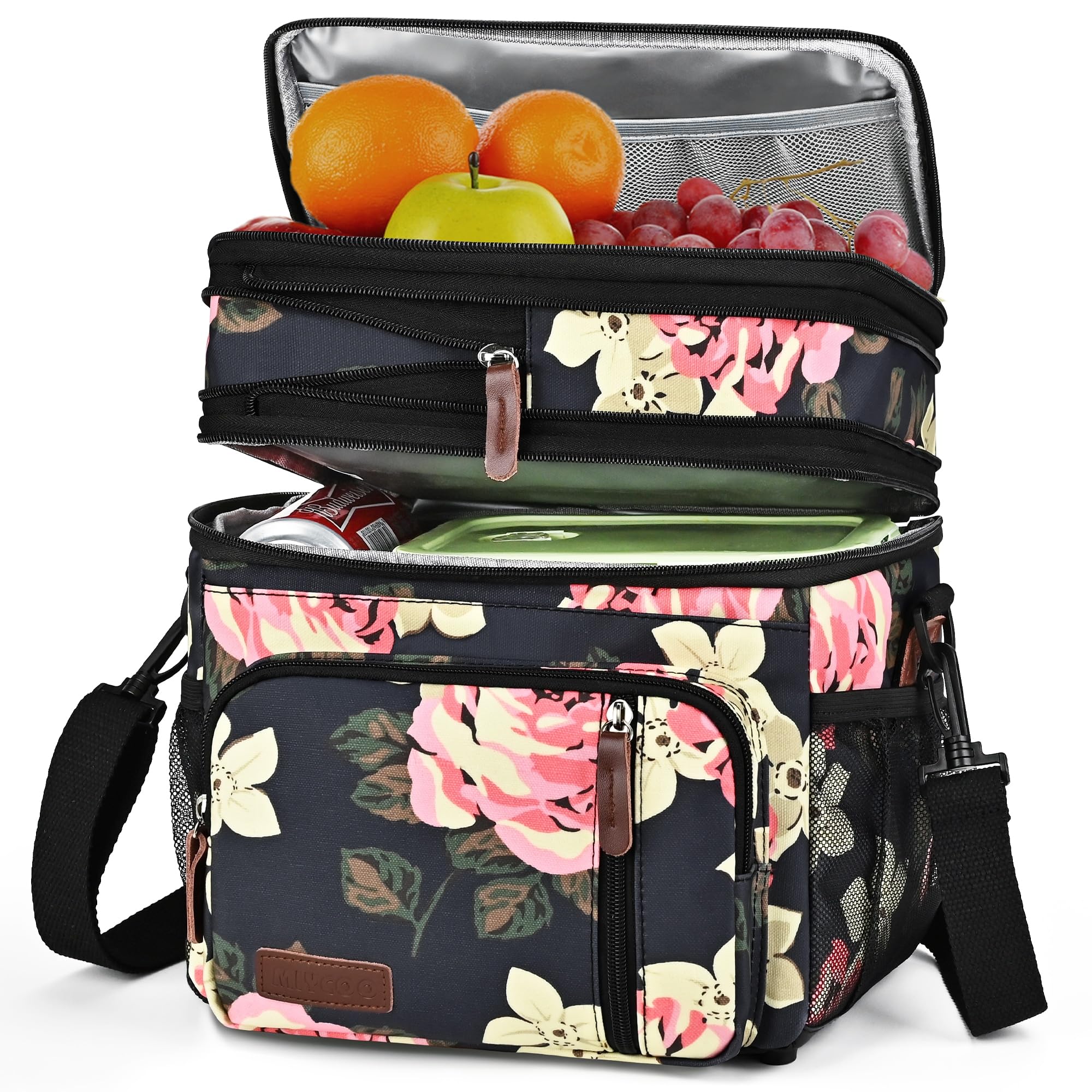 Miycoo Women's Flower Insulated Lunch Bags For Men Large Lunch Box Leakproof Double Deck Soft Cooler Tote Bag For Picnic (, 15L)