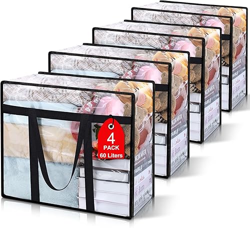 Miniatura 18 de 6 paquetes de bolsas de almacenamiento transparentes para mantas, organizadores de armario de vinilo para ropa y edredones, contenedores de