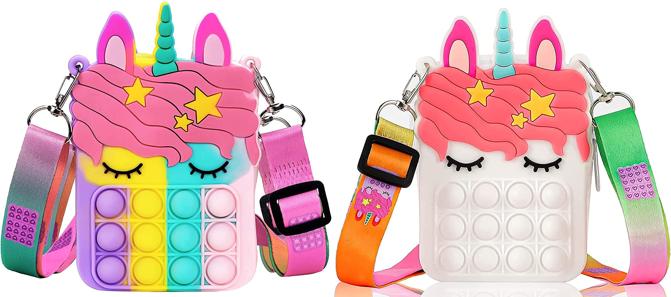 Silicon Big Size Unicorn Pop-It Sling Bag Pouch for Stationery Storage for Girls【Multicolored】【Pack of 2 Sling Bags】-image-0