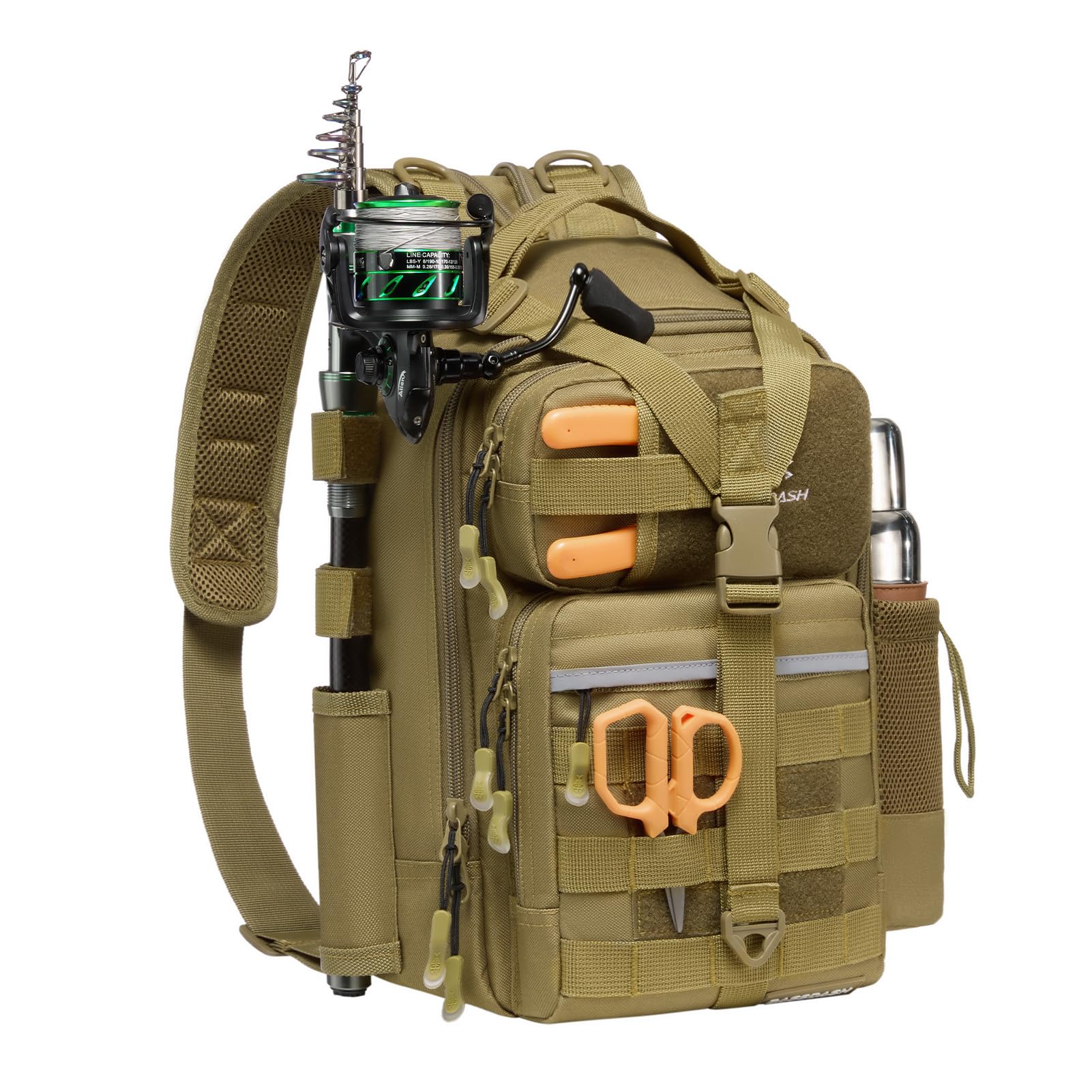 Bassdash Convertible Fishing Backpack Sling Bag with Rod Holder, Adjustable Tactical Water-Resistant Tackle Storage Pack FP07