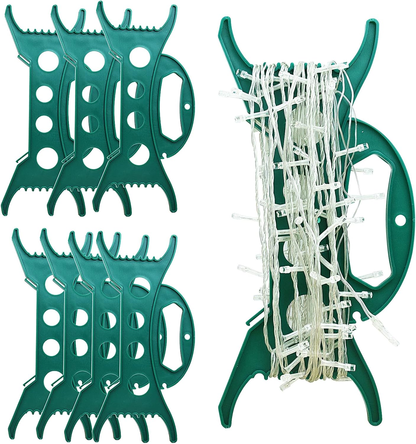 8PCS Christmas Lights Storage Holder Green Holiday Light Organizer All Purpose Lights Cord Wind Up Christmas Light Winder String Lights Storage for Tree Lights Garland Beads Extension Cord