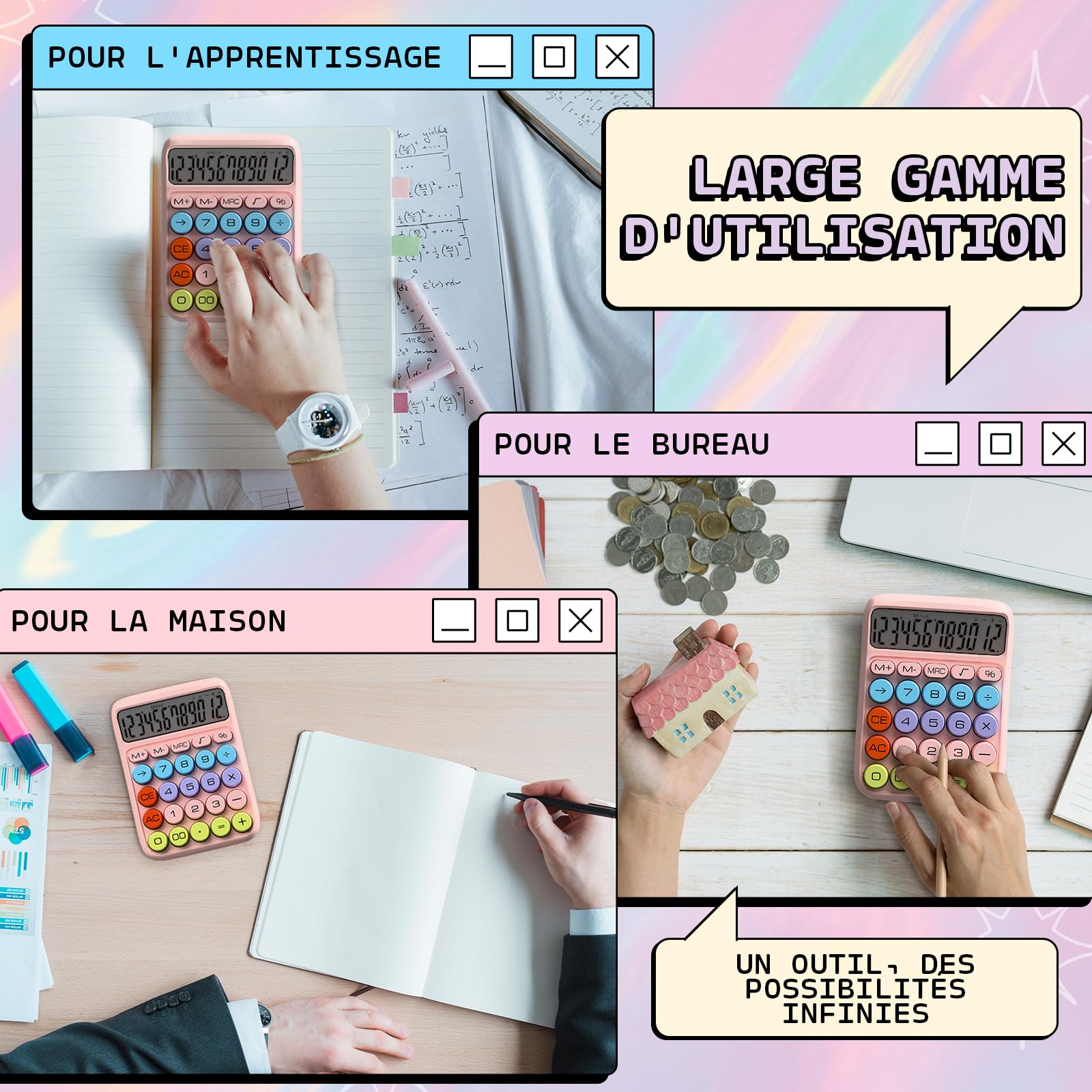 Calculatrice Rose Zeno – Calculatrice de Bureau Grandes Touches 12 Chiffres
