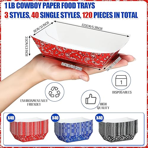 Miniatura 2 de Gejoy 120 platos de fiesta del oeste de 1 libra, platos de vaquero a granel para suministros de baby shower, bandana, bandejas de papel para