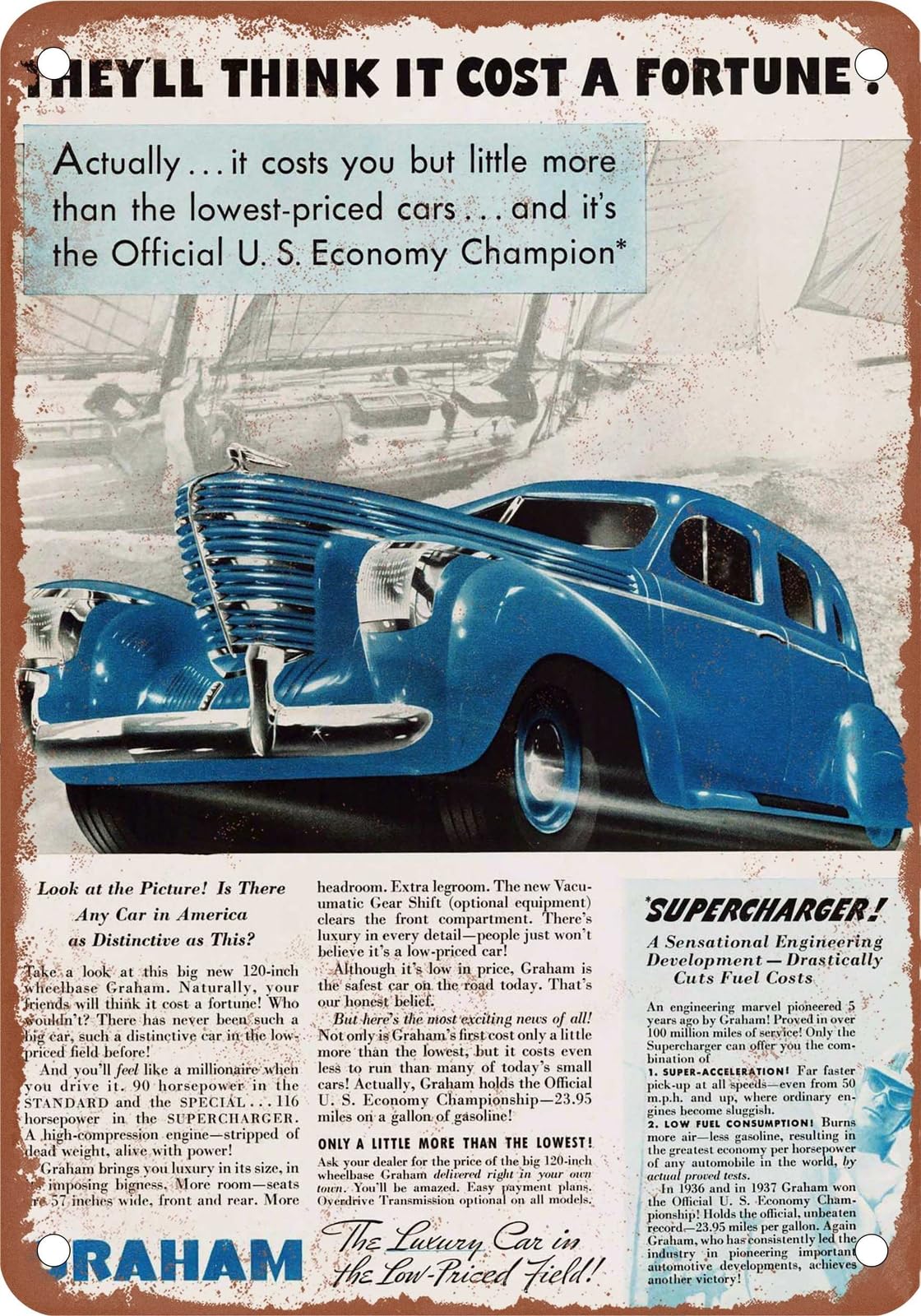 METAL SIGN - 1938 Graham Vintage Ad 02 - Old Retro Rusty Look home decor