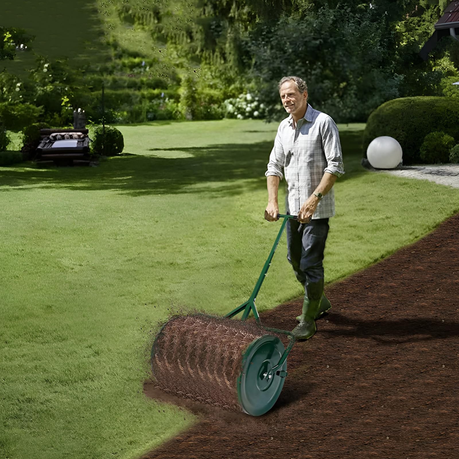 Épandeur de graines de jardin portable – Outil de compost à poignée en T pour améliorer la pelouse et la terre végétale