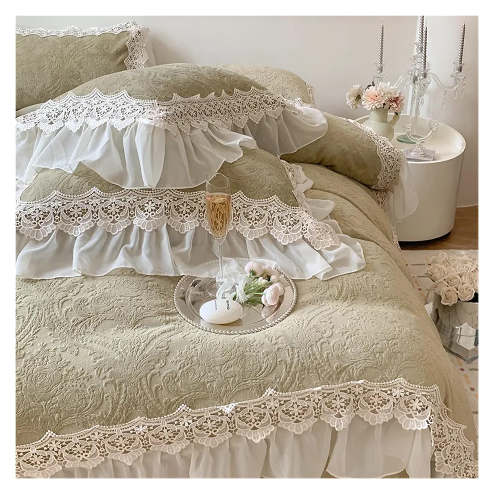 ご希望金額コメントアンティークフランスレースベットカバーシングル