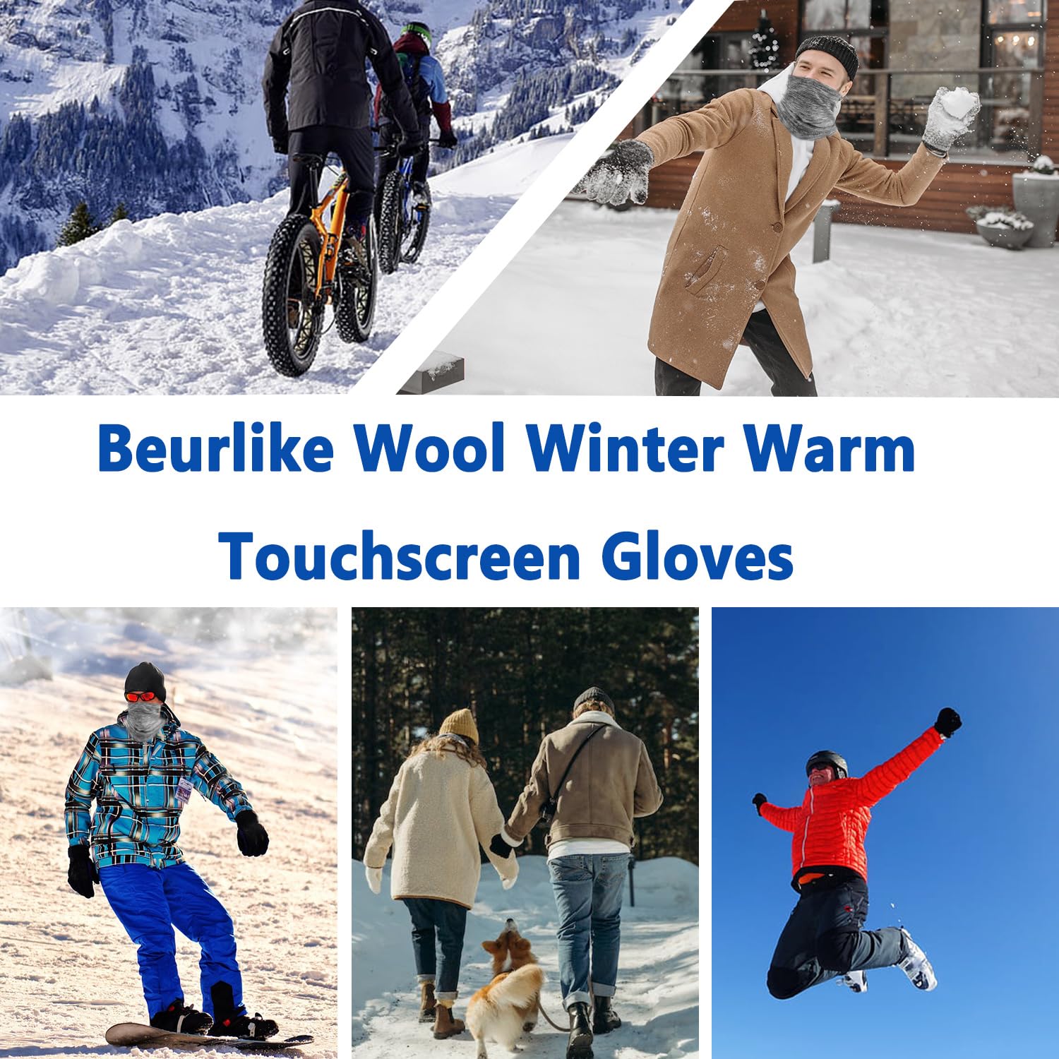 Beurlike Guantes de invierno de lana para hombres y mujeres, con forro polar, para pantalla táctil, cálidos, térmicos, para nieve, guantes de punto trenzado para clima frío, regalo