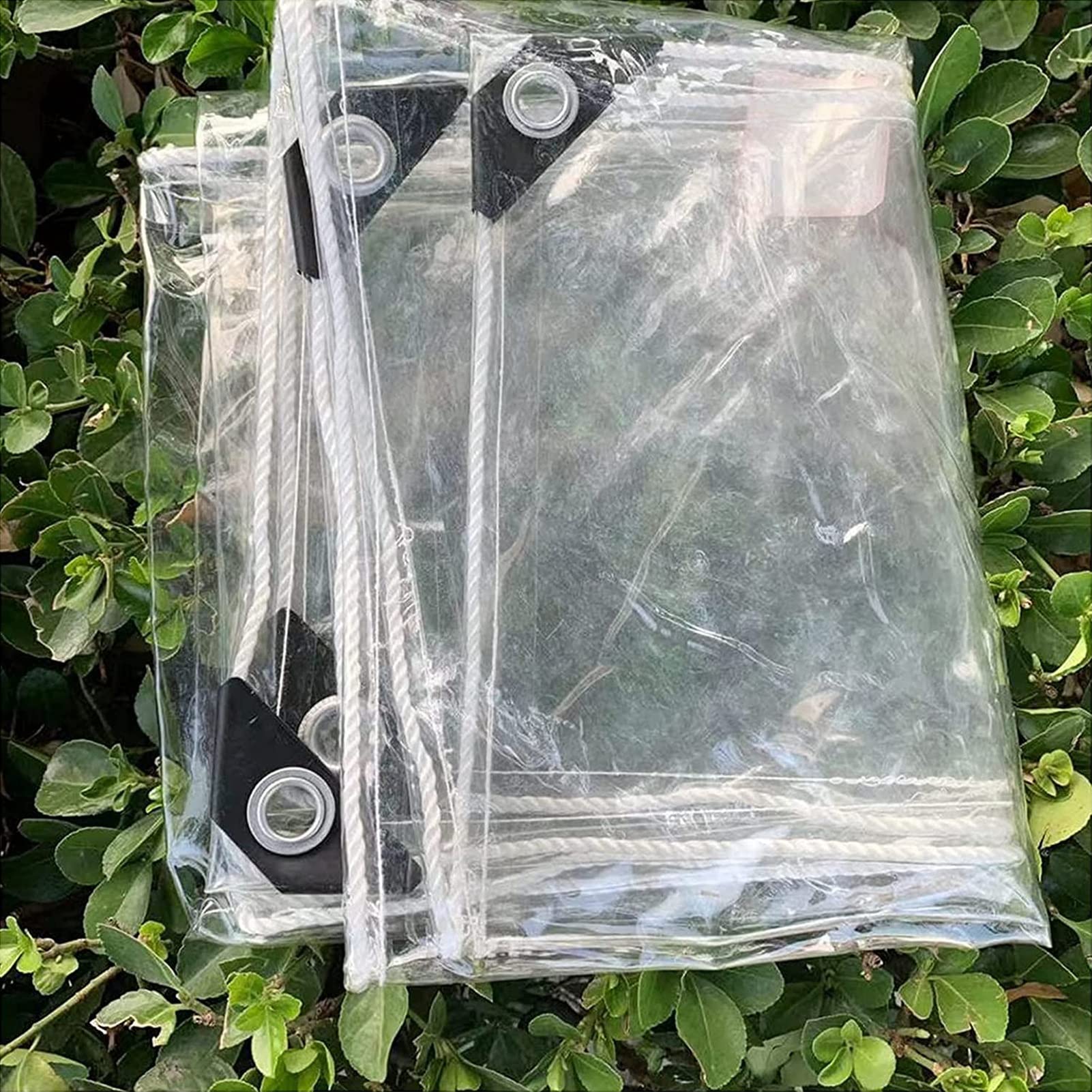 Lona impermeable de PVC transparente de 0,35 mm con ojales metálicos para exterior