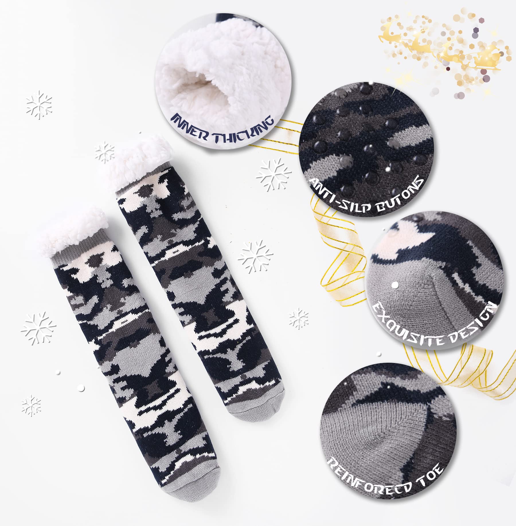 Hombre Navidad Calcetines Invierno Gruesos EU 38-46,Calentar Pantuflas de Estar,Por Casa Super Suaves Cómodos Calcetines Antideslizante