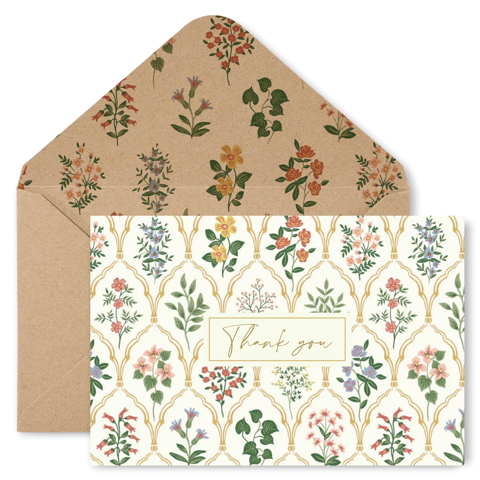 Whaline 24 Pack Vintage Floral Thank You Cards with Envelope Sticker Spring Wildflower Greeting Card Retro Blank Note Card for Baby Shower Wedding